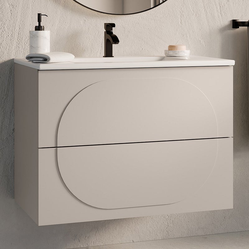 Szafka łazienkowa wisząca z umywalką wpuszczaną - Beżowa - 80 cm - VUTOMA