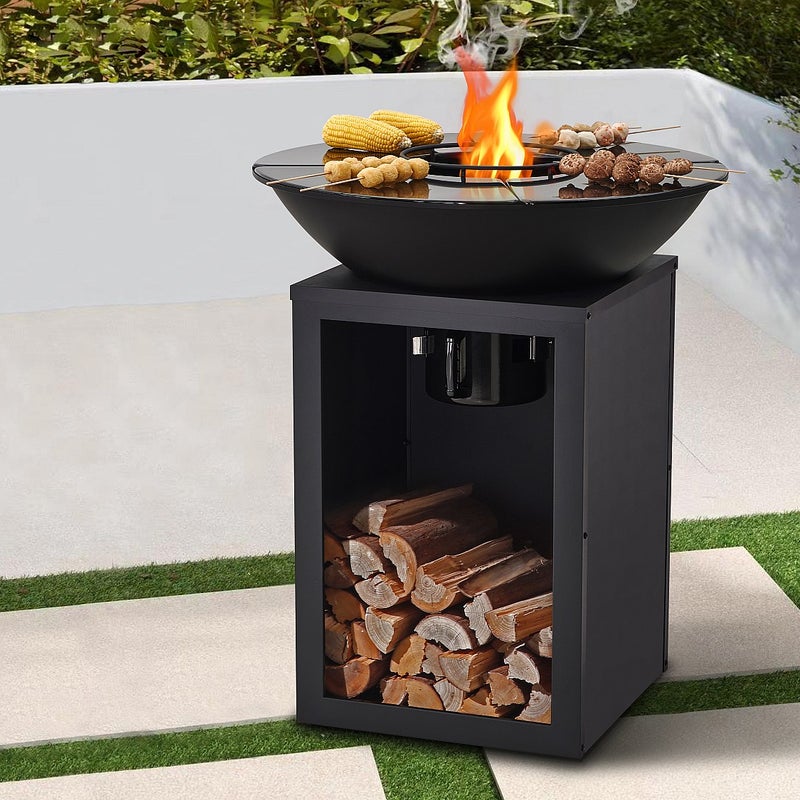 Grill plancha z funkcją rusztu na węgiel i drewno ze schowkiem 80 x 80 x 96 cm czarny - IGNOS