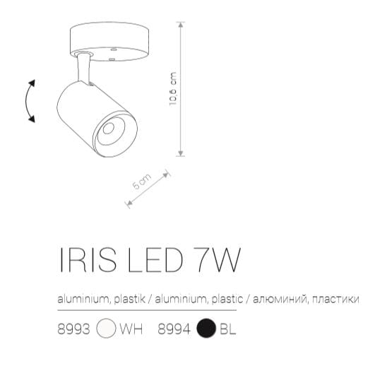 Reflektor sufitowy spot natynkowy okrągły Iris czarny LED 7W 3000K 430lm wym: 8 x 8 cm aluminium Nowodvorski Lighting