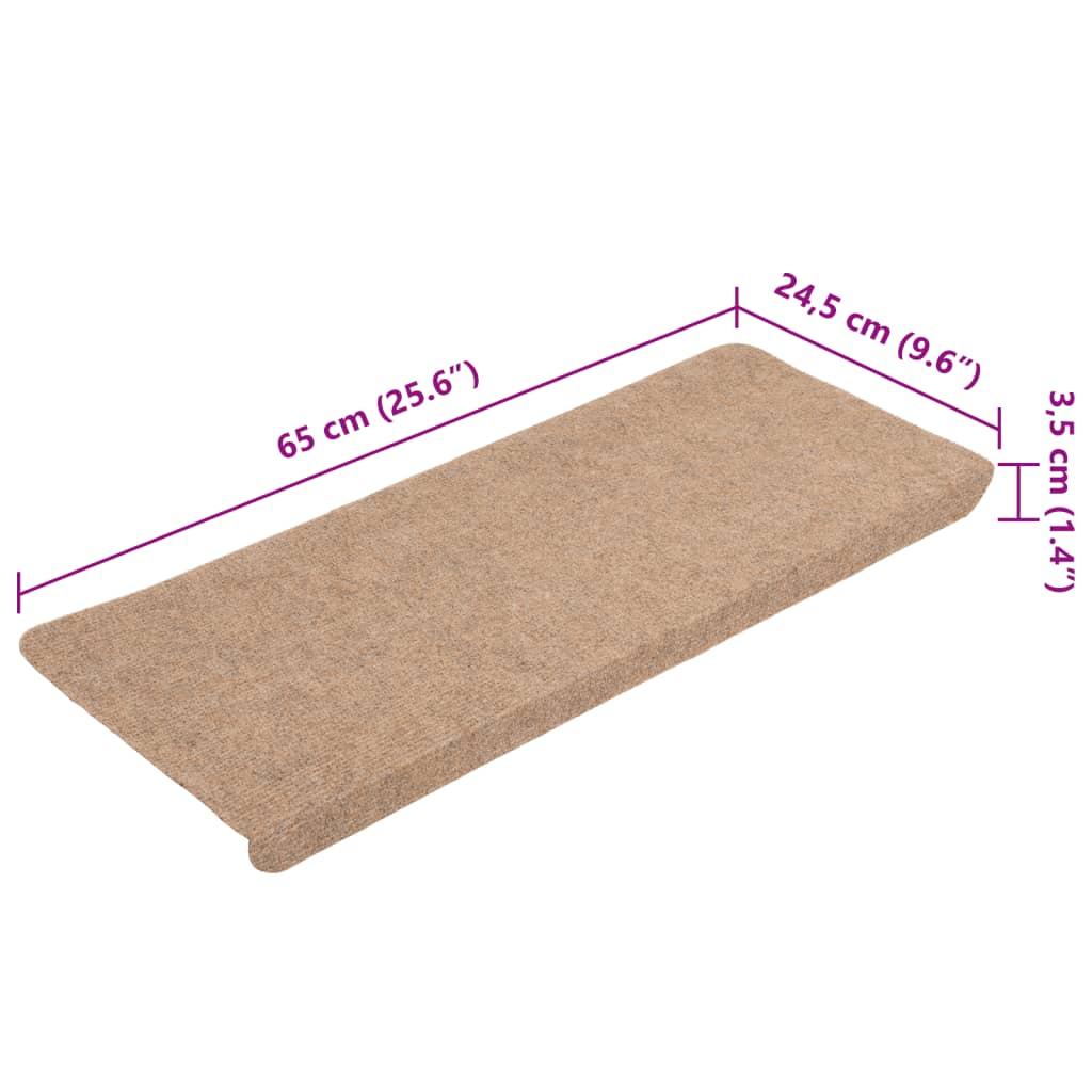 Tapis d'escalier auto-adhésifs 15 pcs 65x24,5x3,5 cm Beige - 7