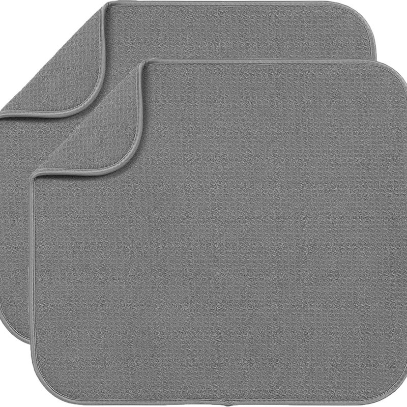 Zestaw 2 szarych mat do suszenia z mikrofibry, chłonna, szybkoschnąca mata do ociekania naczyń do kuchni, 16 x 18 cali, można prać w pralce