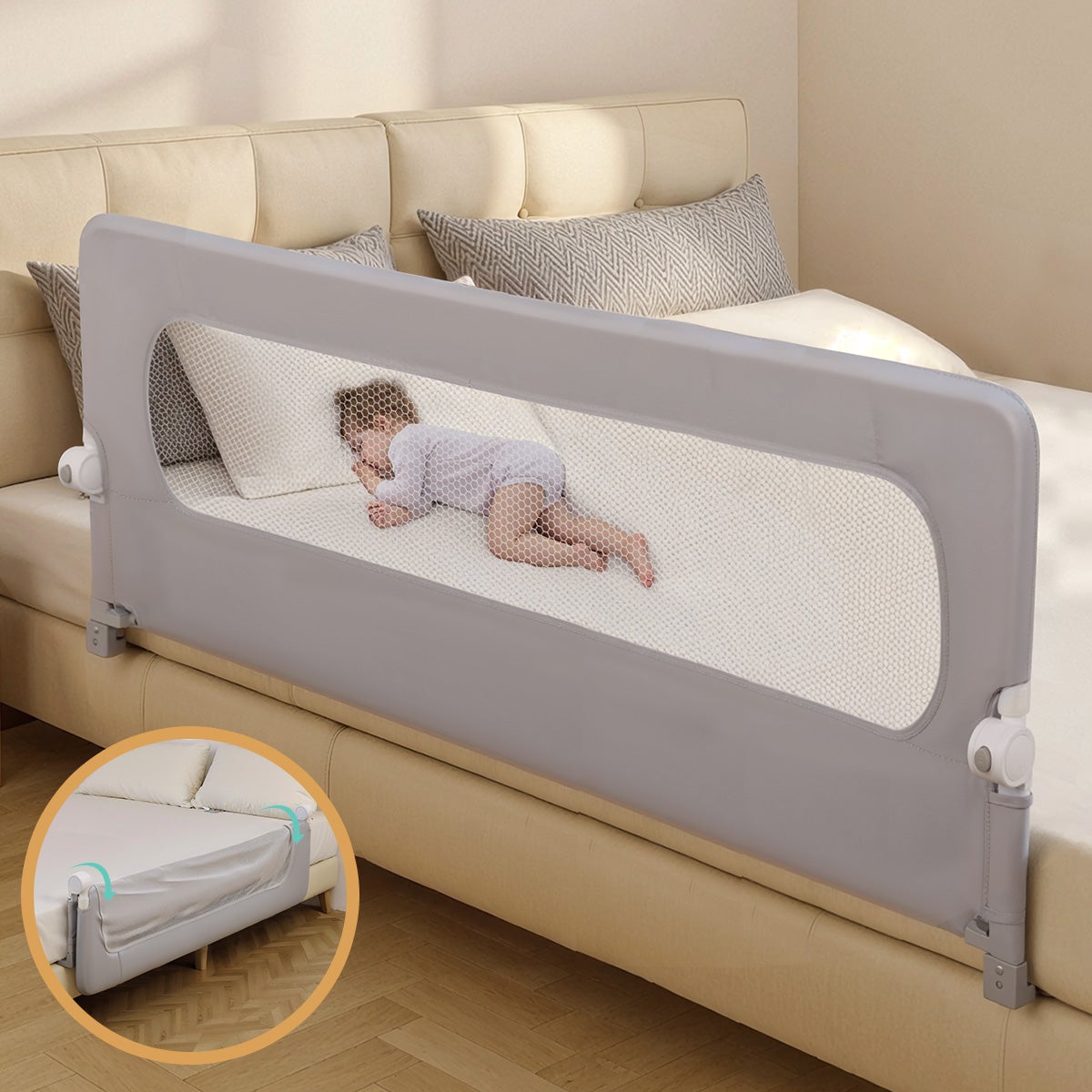 EAQ Sponda Letto Pieghevole Per Bambini - Regolabile In Altezza E Lunghezza - Design A Scomparsa - 3