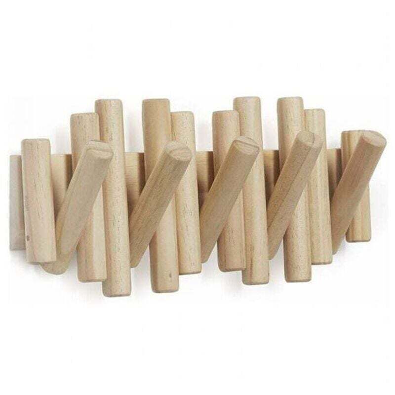 Suport de perete Enowelir cu 5 cârlige din lemn natural, cu dimensiuni de 37,1x16,5x4,4 cm, pentru o grupare elegantă