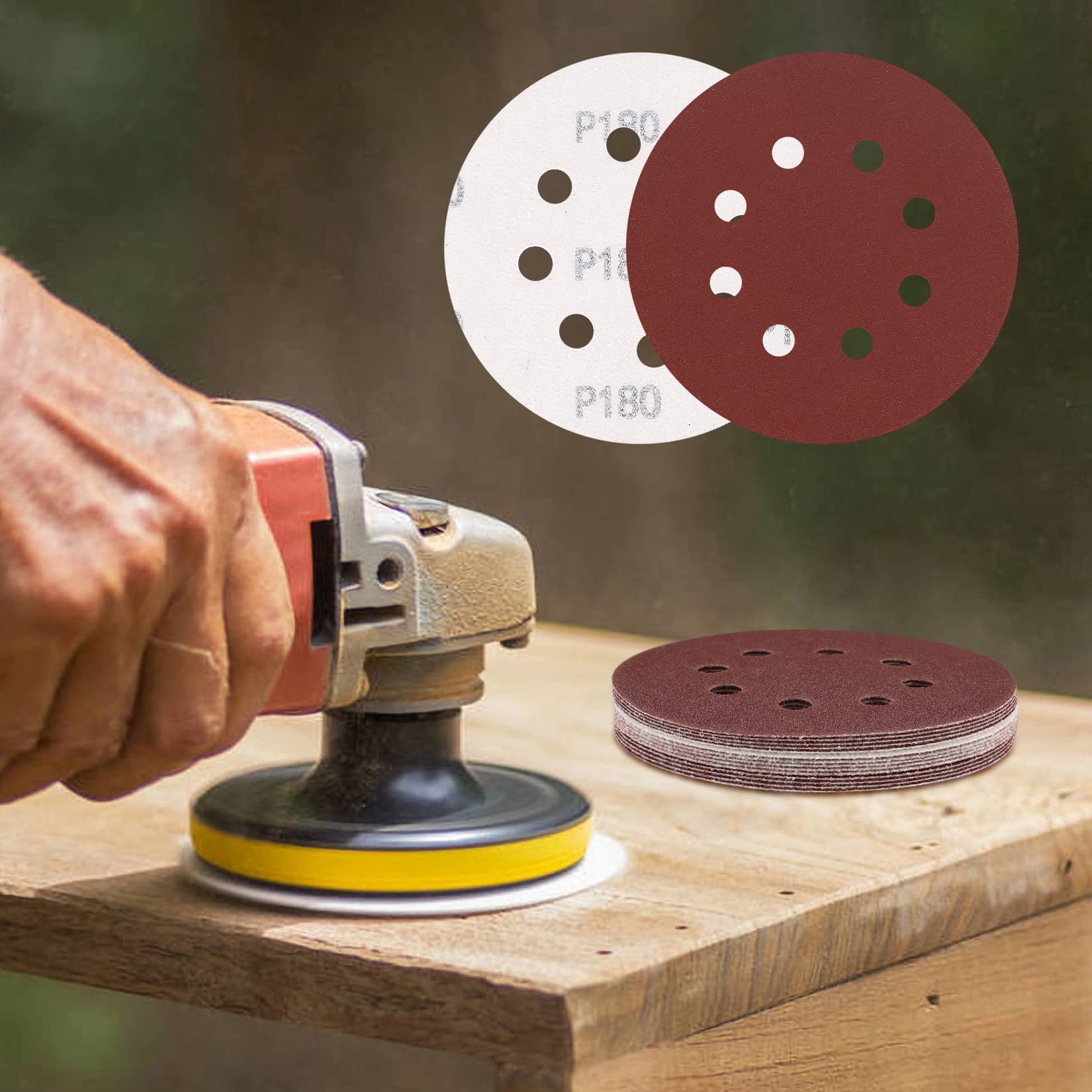 100 peças de discos de lixa 125 mm, disco de lixa de grão 240, lixa de 8 furos, folhas de lixa para lixadeira orbital aleatória de parede - 5
