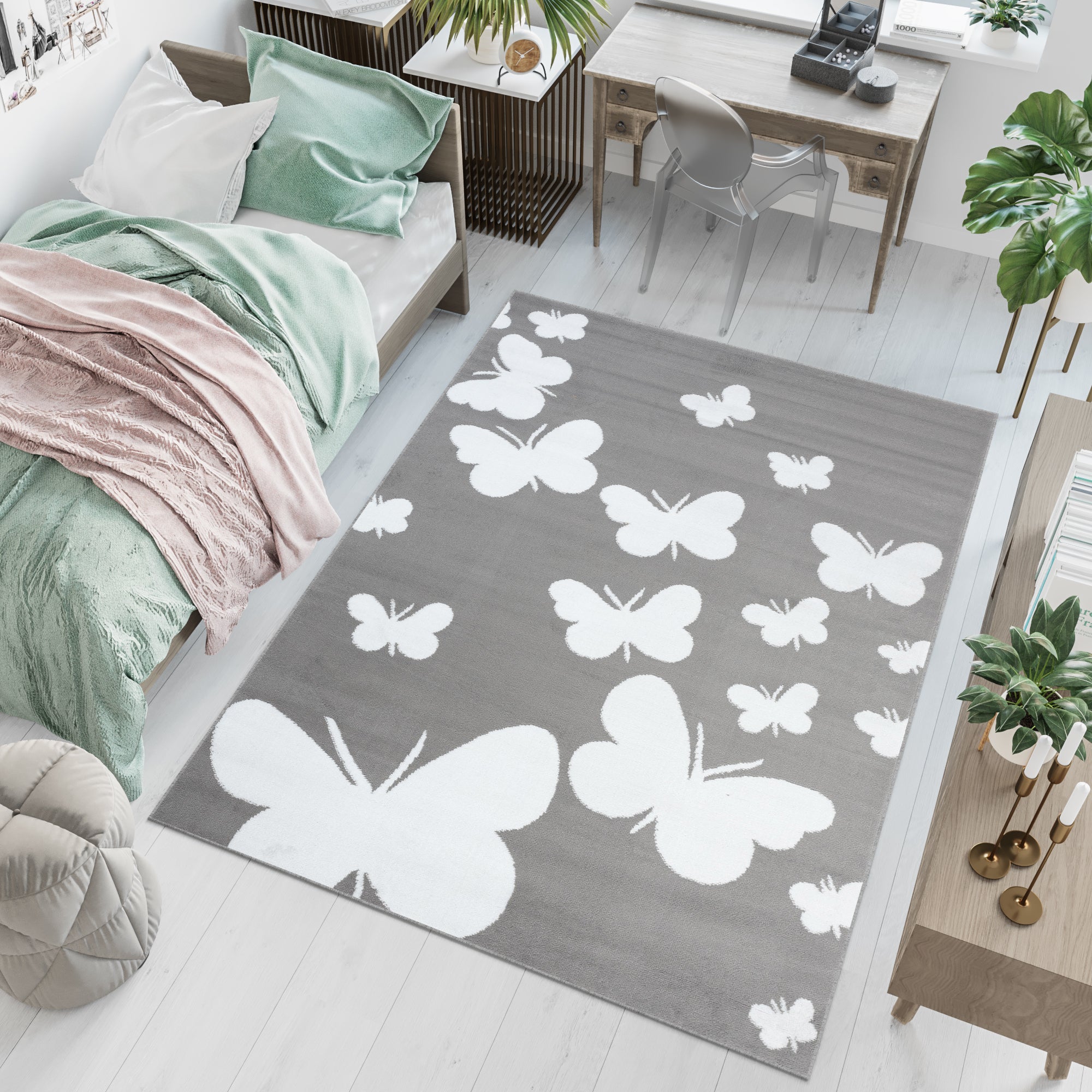 Tapiso Luxury Tapis de Salon Chambre Moderne Gris Blanc Papillon 300 x ...