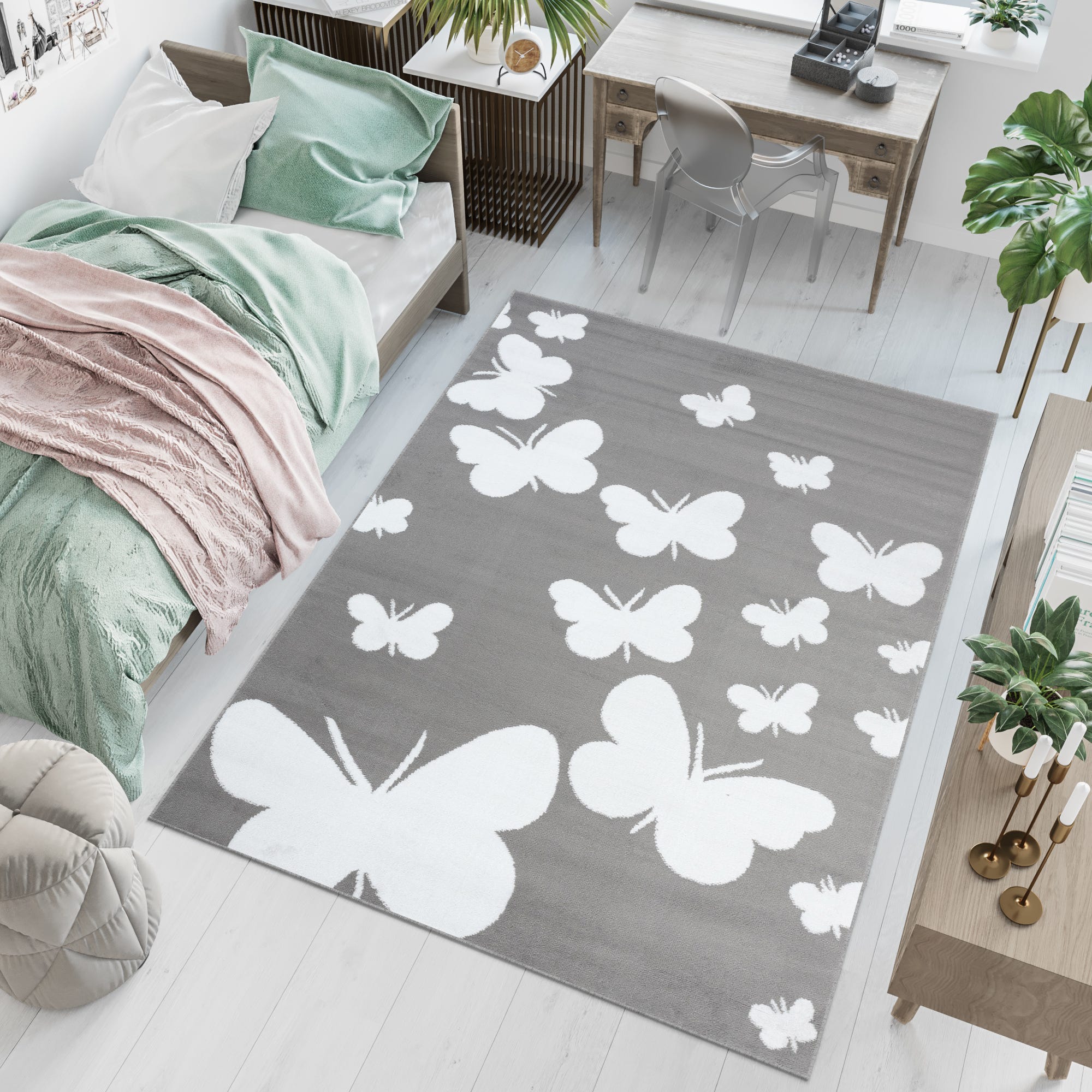 Tapiso Luxury Tapis de Salon Chambre Moderne Gris Blanc Papillon 300 x ...