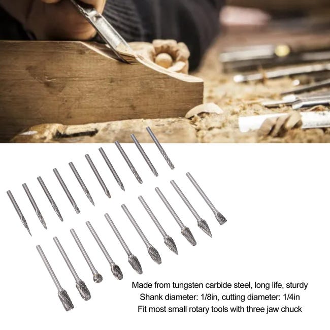 Set 4 Frese Rotative In Carburo Di Tungsteno - Doppia Portata 1,5cm Con Gambo 1,4cm Per Intaglio E Lavorazione Metalli - Foto 10