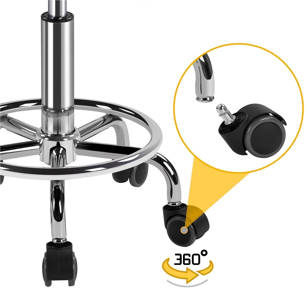 Tabouret Rond à Roulettes avec Assise Réglable en Hauteur et Revêtement en Similicuir Blanc Yaheetech - 7