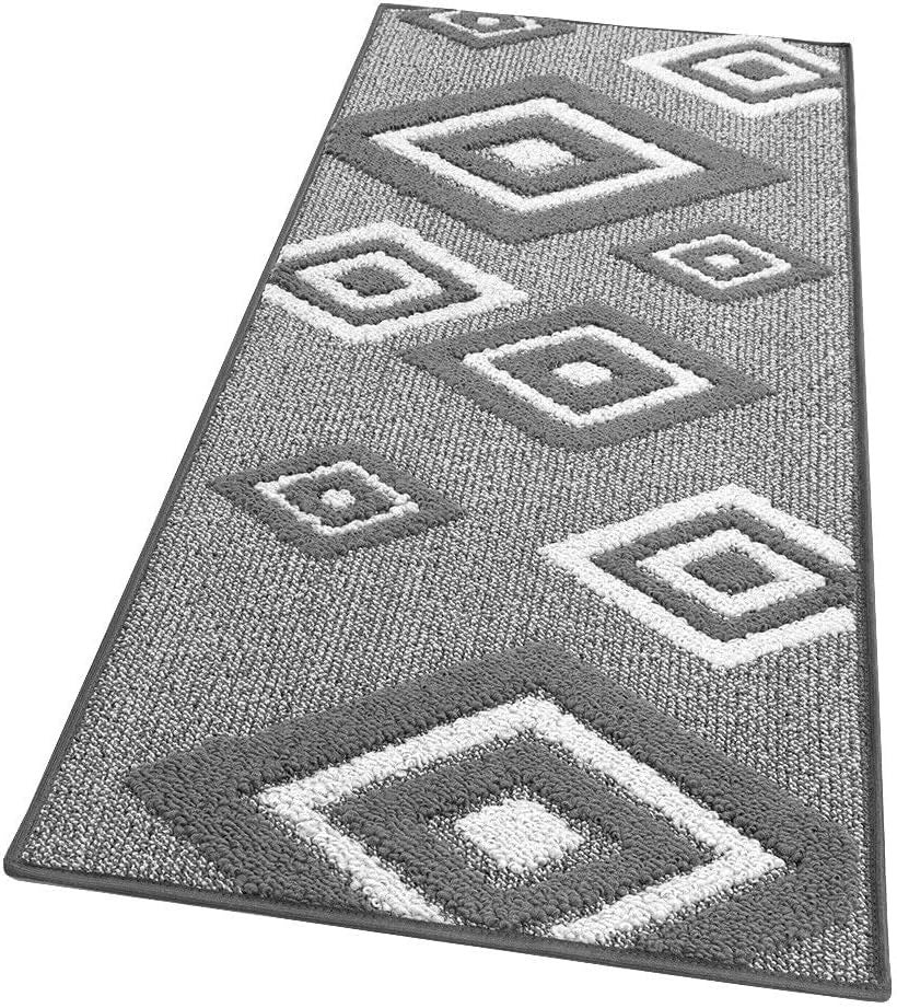 Alfombra de cocina 57x180 cm rombos 3d bordeado suave moderno antideslizante gris