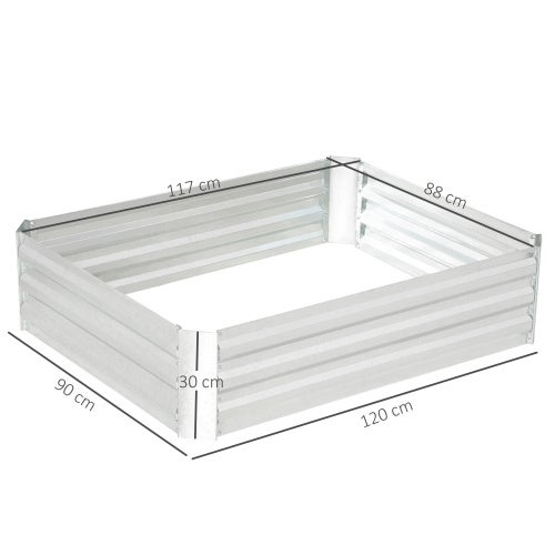 Jardinière surélevée en acier galvanisé, 120 x 90 x 30 cm, couleur argent, pour fleurs et légumes - 3