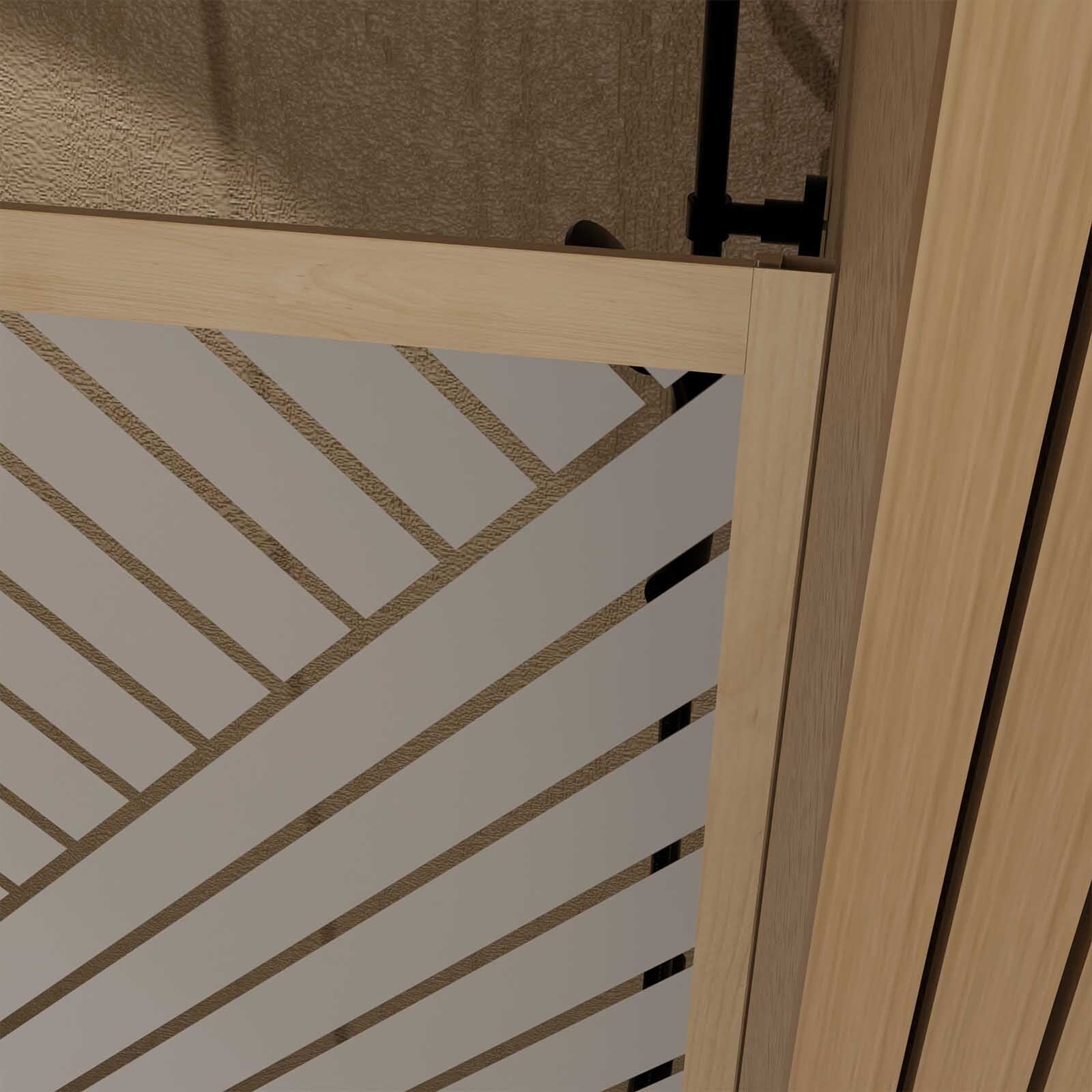 Paroi de douche 120x200 HINATA - Style Japandi Geometrique - Cadre Effet Bois - Verre 6mm - 2