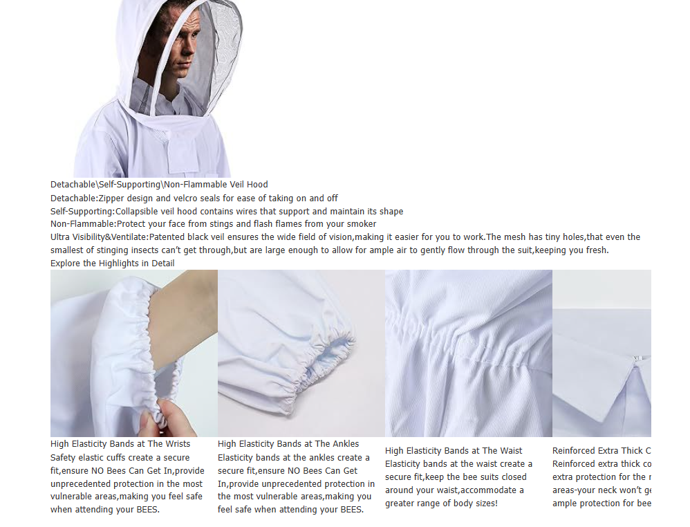 Combinaison anti-abeille épaisse blanche, gants en peau de mouton, combinaison d'abeille fendue une pièce pour abeilles, XL, combinaison d'apiculture - 8