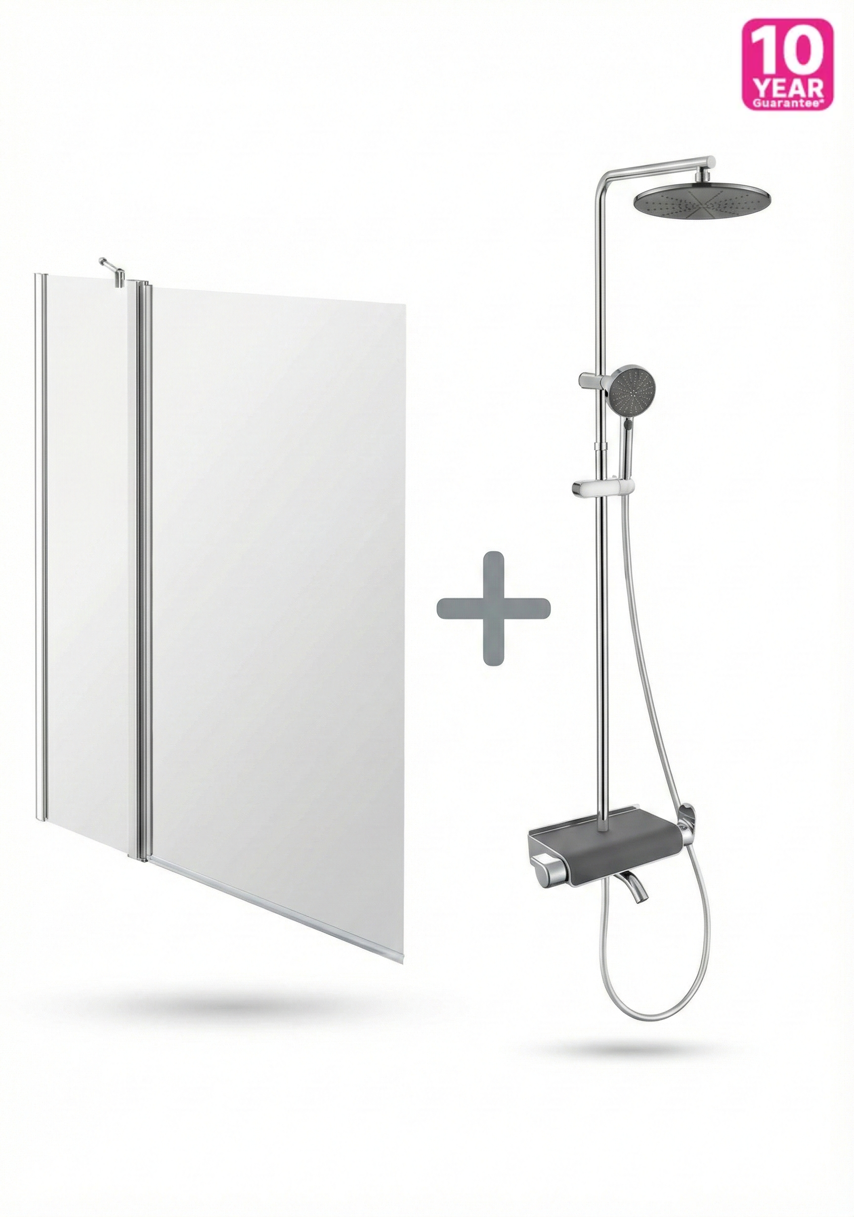 Zestaw 2w1 Parawan Nawannowy 103cm Uchylny + Kolumna Prysznicowa z Baterią i Wylewką Wannową - Deszczownica i Słuchawka - Szkło Hartowane 5mm -