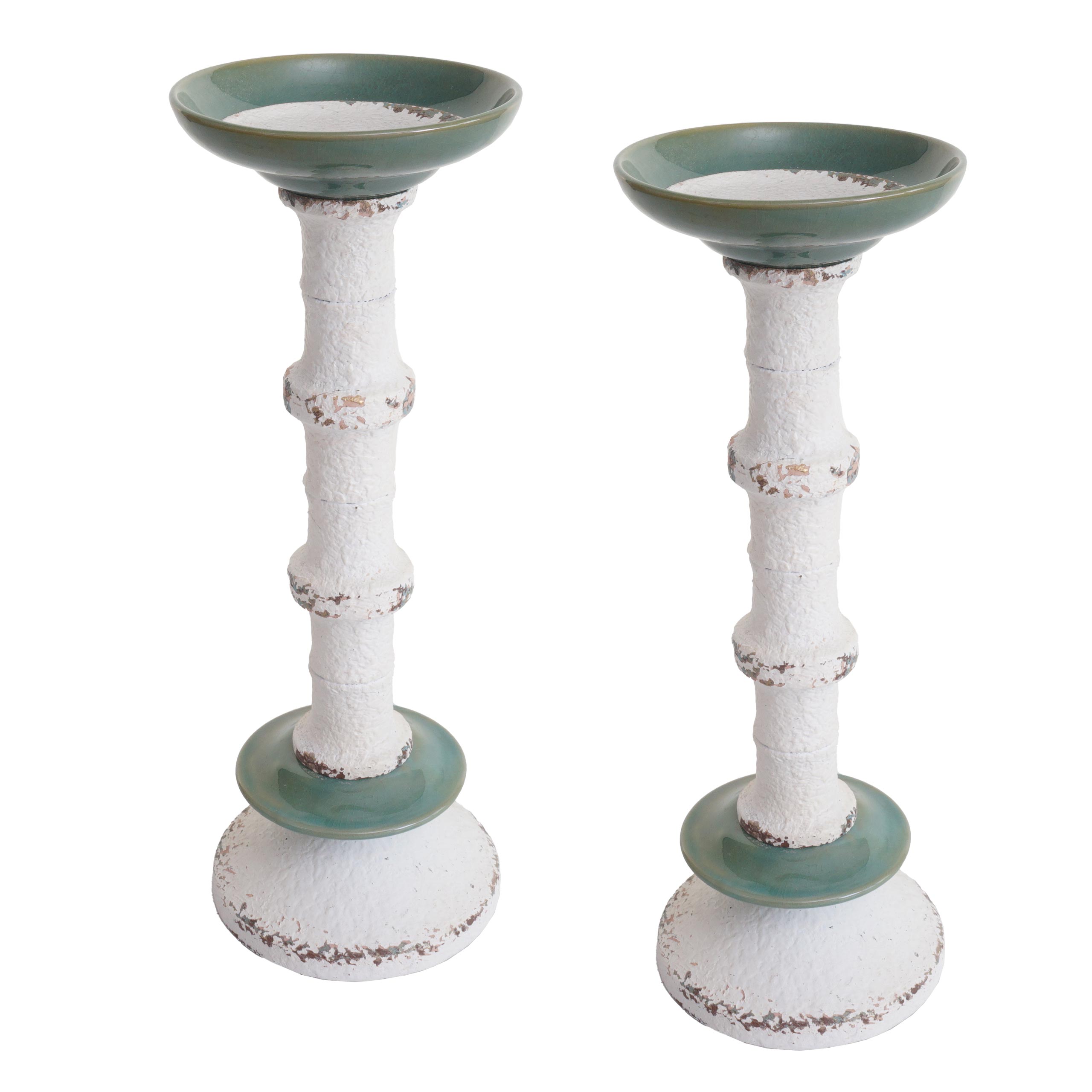 Zestaw 2 świeczników HWC-N35, świecznik na świecę filarową, metalowa ceramika w stylu shabby vintage, wysokość 36 cm