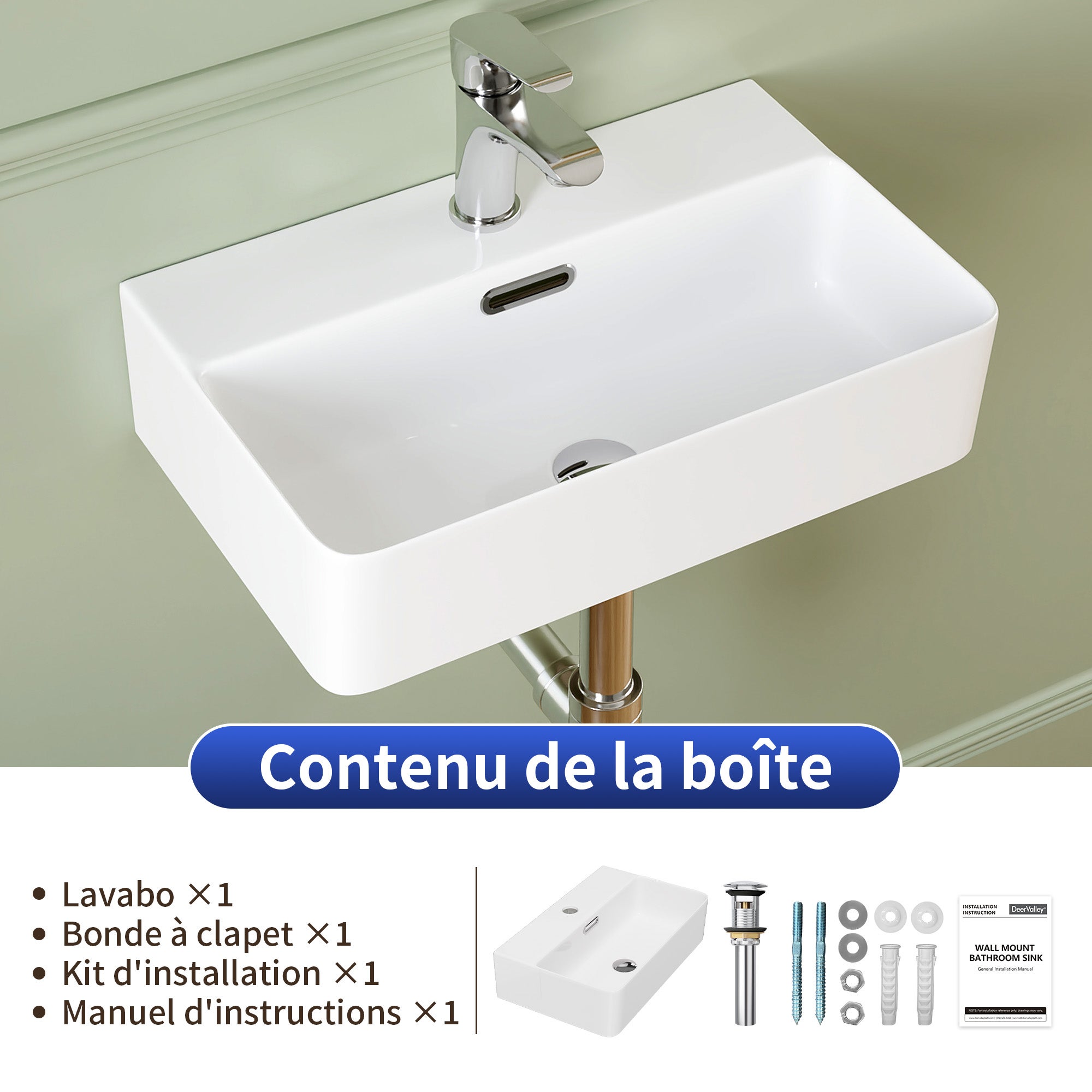Vasque lave-main 46 cm céramique – Bord fin, coins arrondis – Bonde & trop-plein inclus – Vasque salle de bain à poser ou mural – Idéal lave main wc - 9