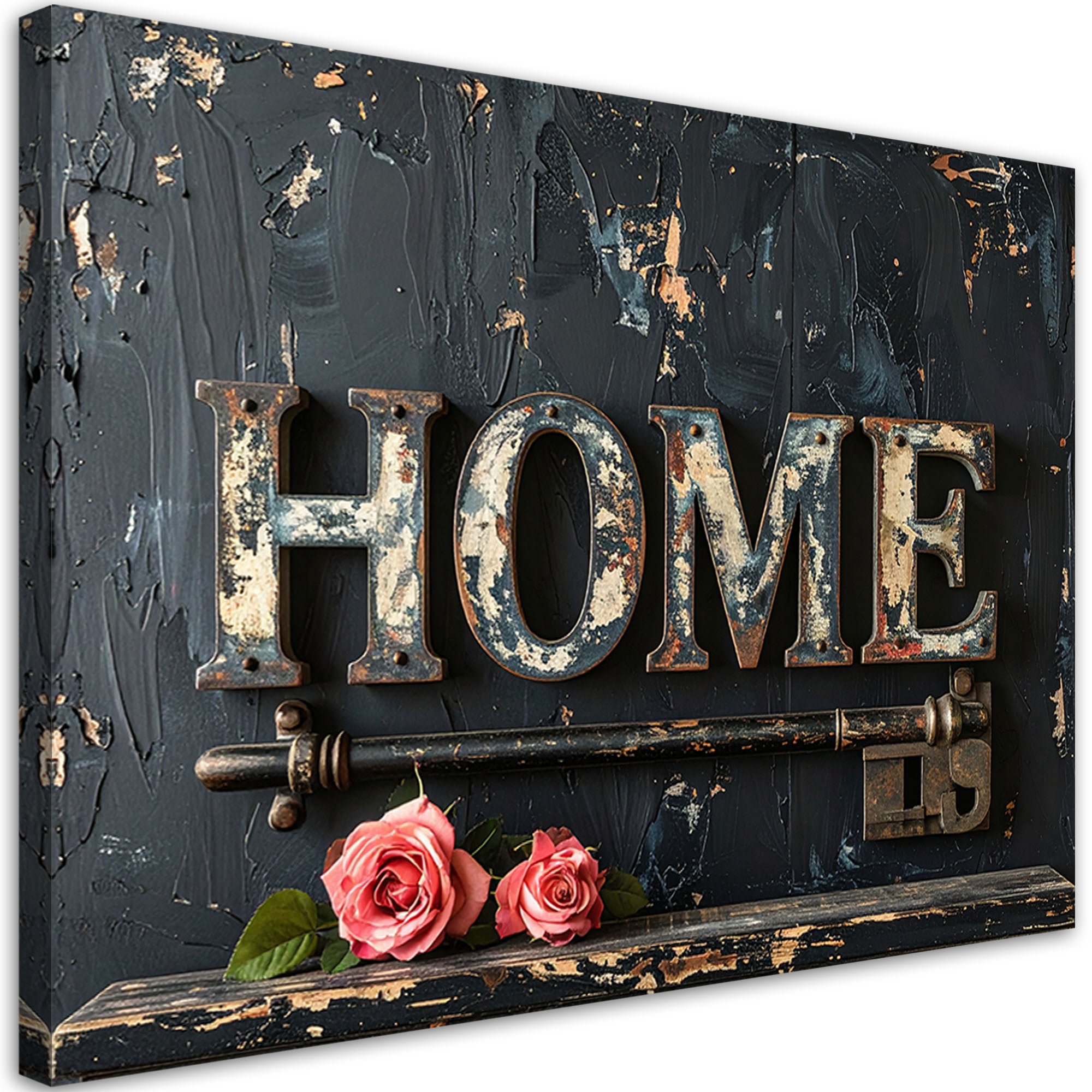 Obraz do salonu sypialni biura, Napis Home róże Typografia retro 90x60