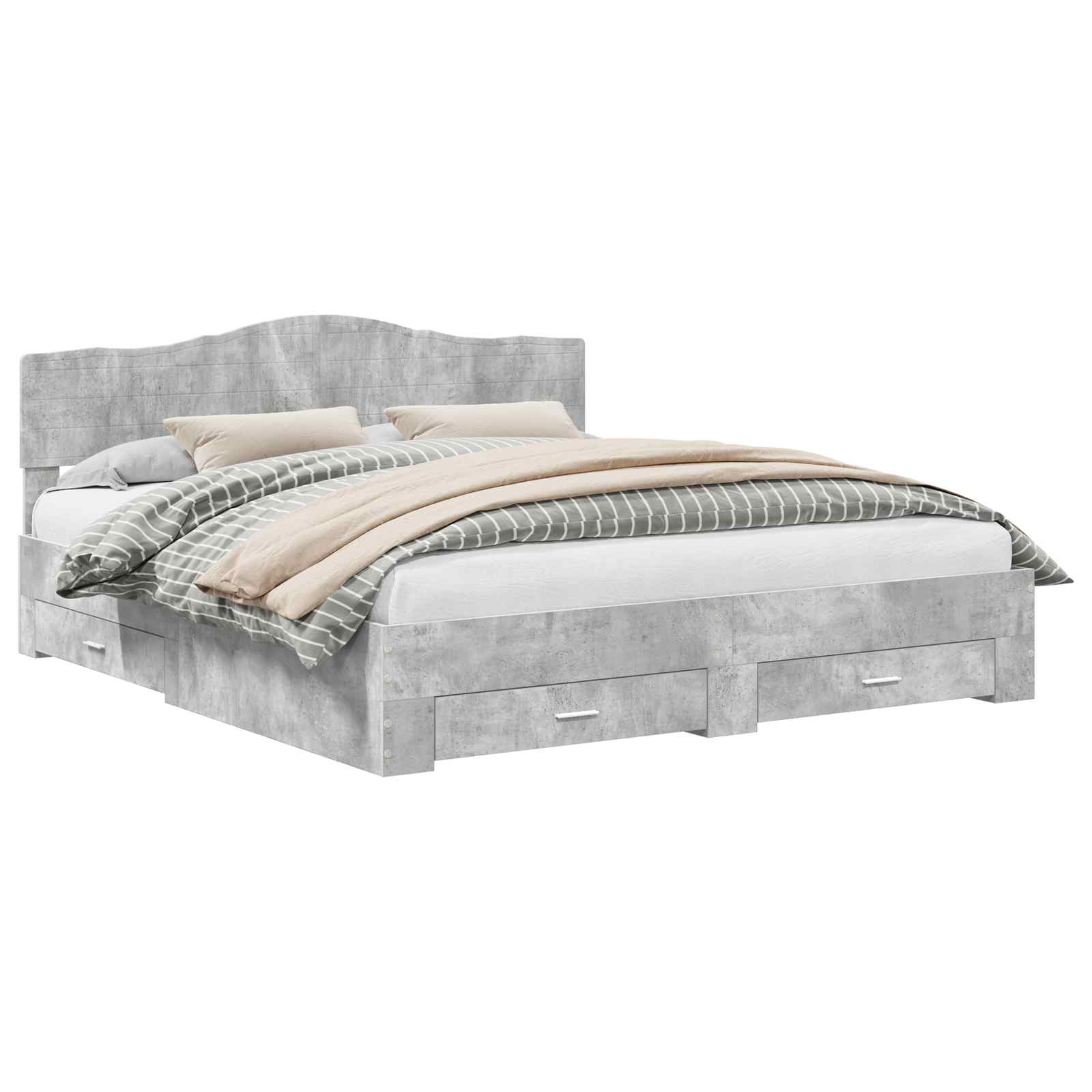 Cadre de lit en panneau de bois, gris béton, pour la chambre, 200 × 200 cm - 2