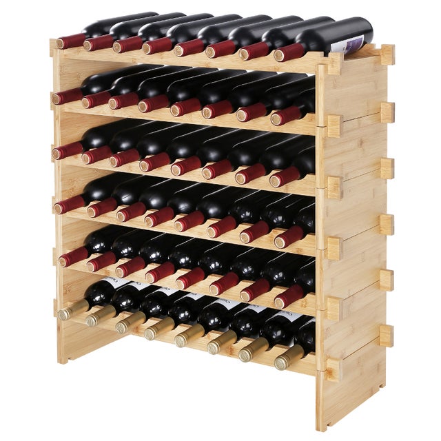 Casier à Vin Modulaire Empilable SucceBuy, Bois de Bambou, 6 Niveaux pour 48 Bouteilles, Étagère de Présentation Élégante