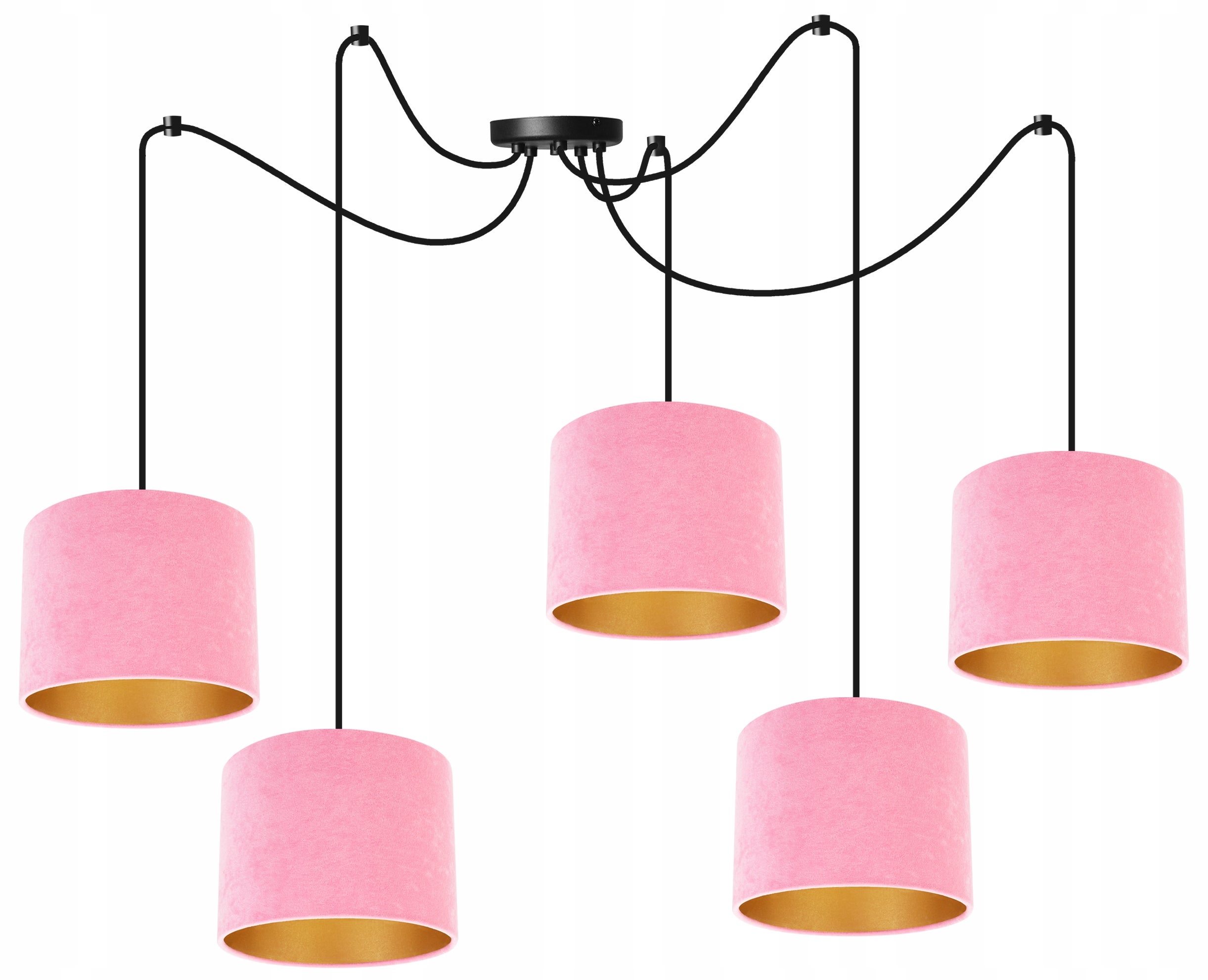 Lampa sufitowa wisząca Spider Mediolan classy 5xE27 abażur walec złoto/różowy Light Home LH