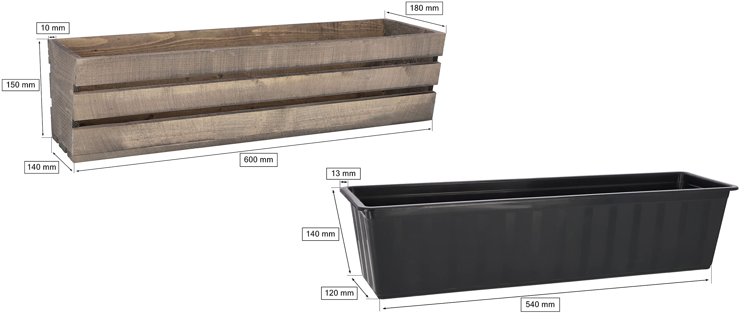 Jardinière en Bois avec Insert en Plastique Gris 60 x 18 x 15 cm - KOTARBAU - 2
