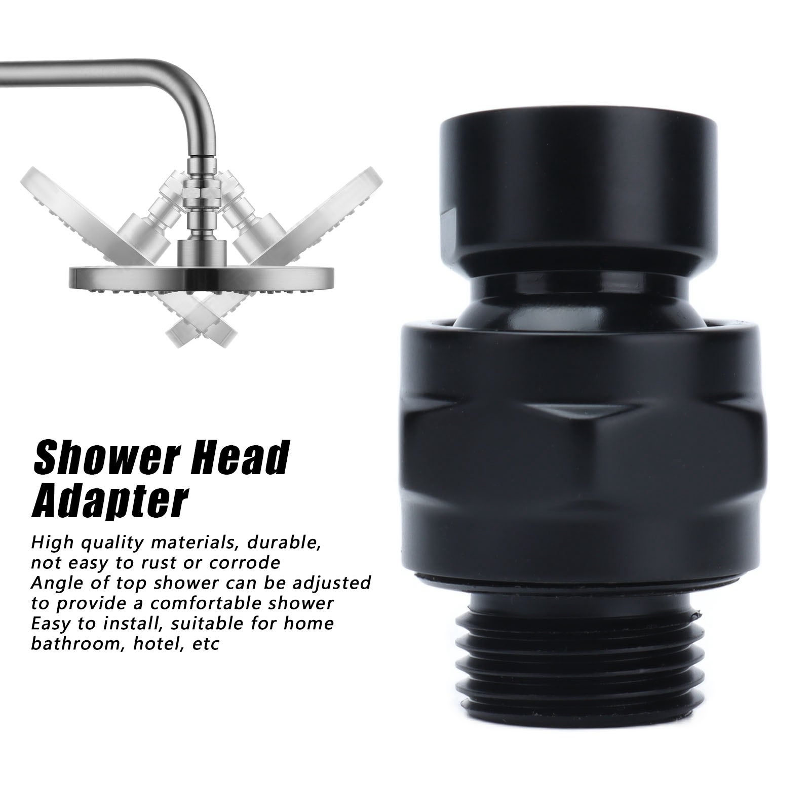 Adaptateur de douche supérieur G1/2, support de pommeau de douche réglable en cuivre, accessoire de salle de bain noir - 6