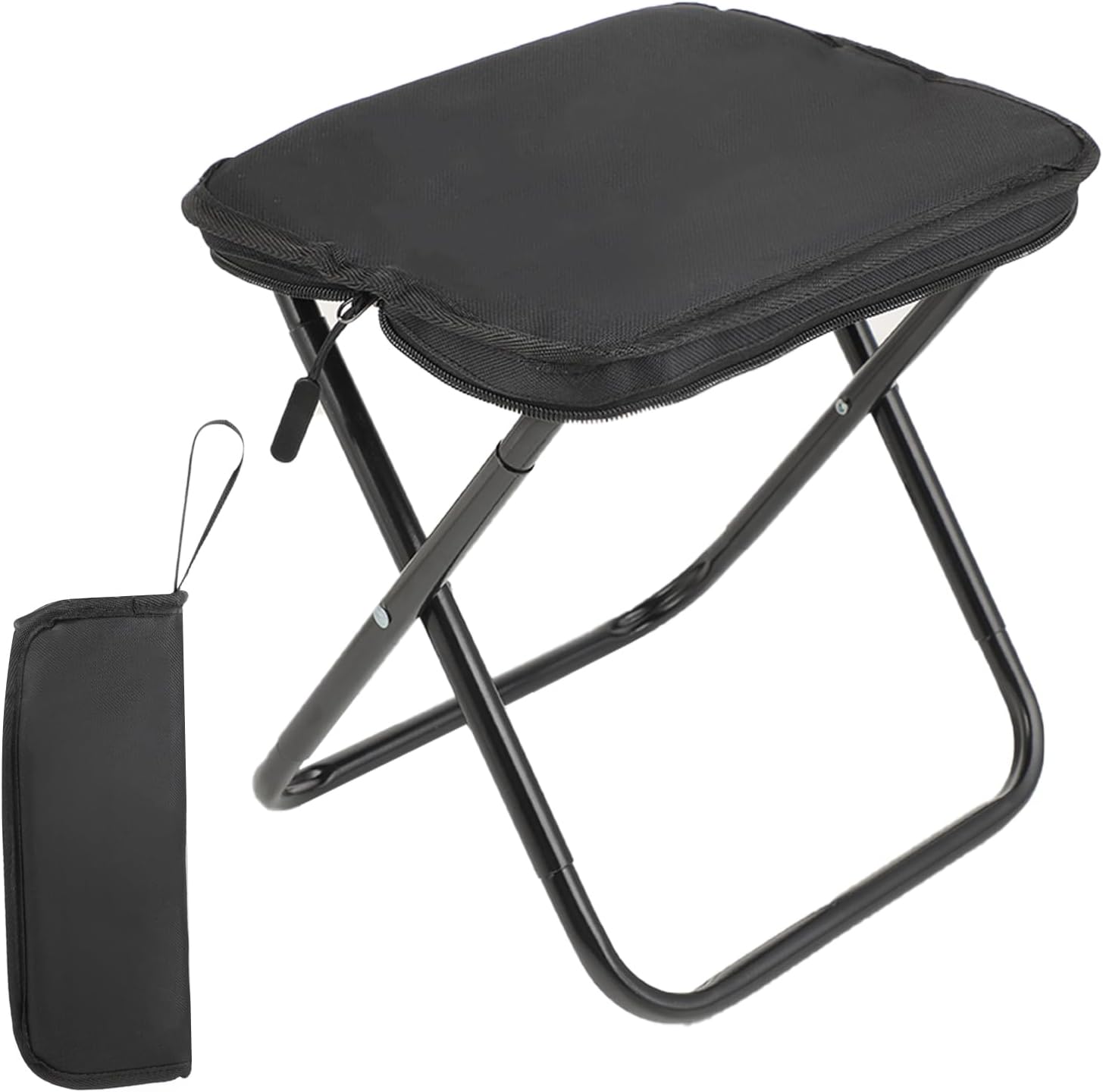 Składany stołek kempingowy, 31 x 16 x 6 cm, przenośny, ze stali węglowej, praktyczny do wędrówek i aktywności na świeżym powietrzu (czarny)