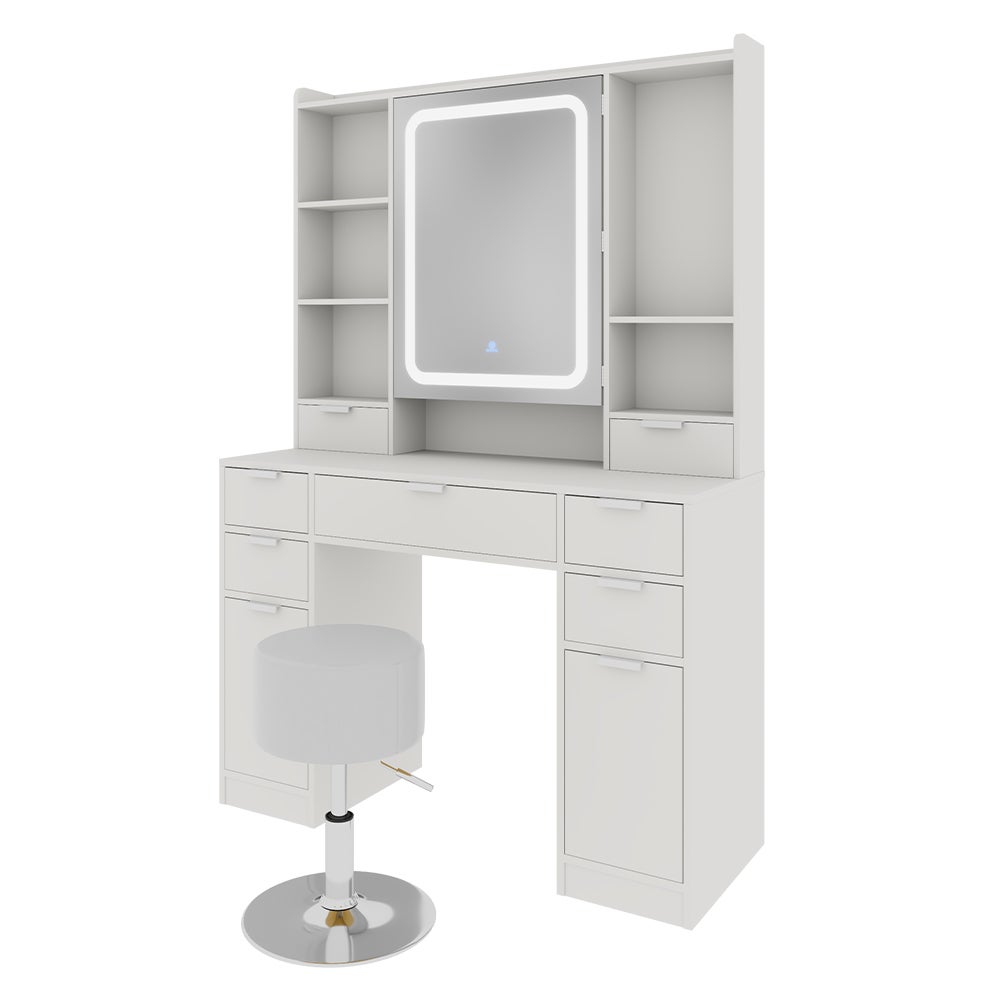 Vicco Toaletka Solea, Biały, 105 cm z lustrem LED i stołkiem