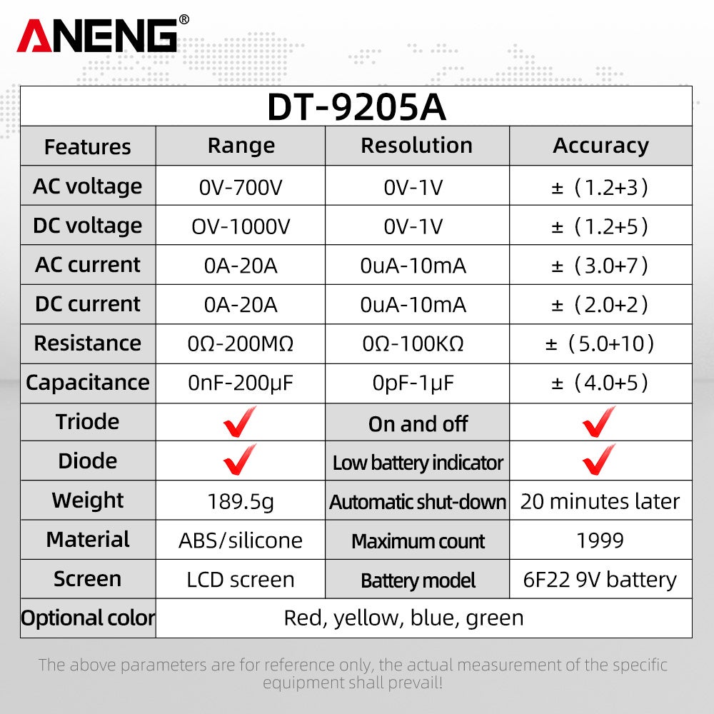 ANENG DT-9205A multimètre numérique testeur de Transistor AC/DC testeur électrique NCV multimètre automatique analogique professionnel - 5