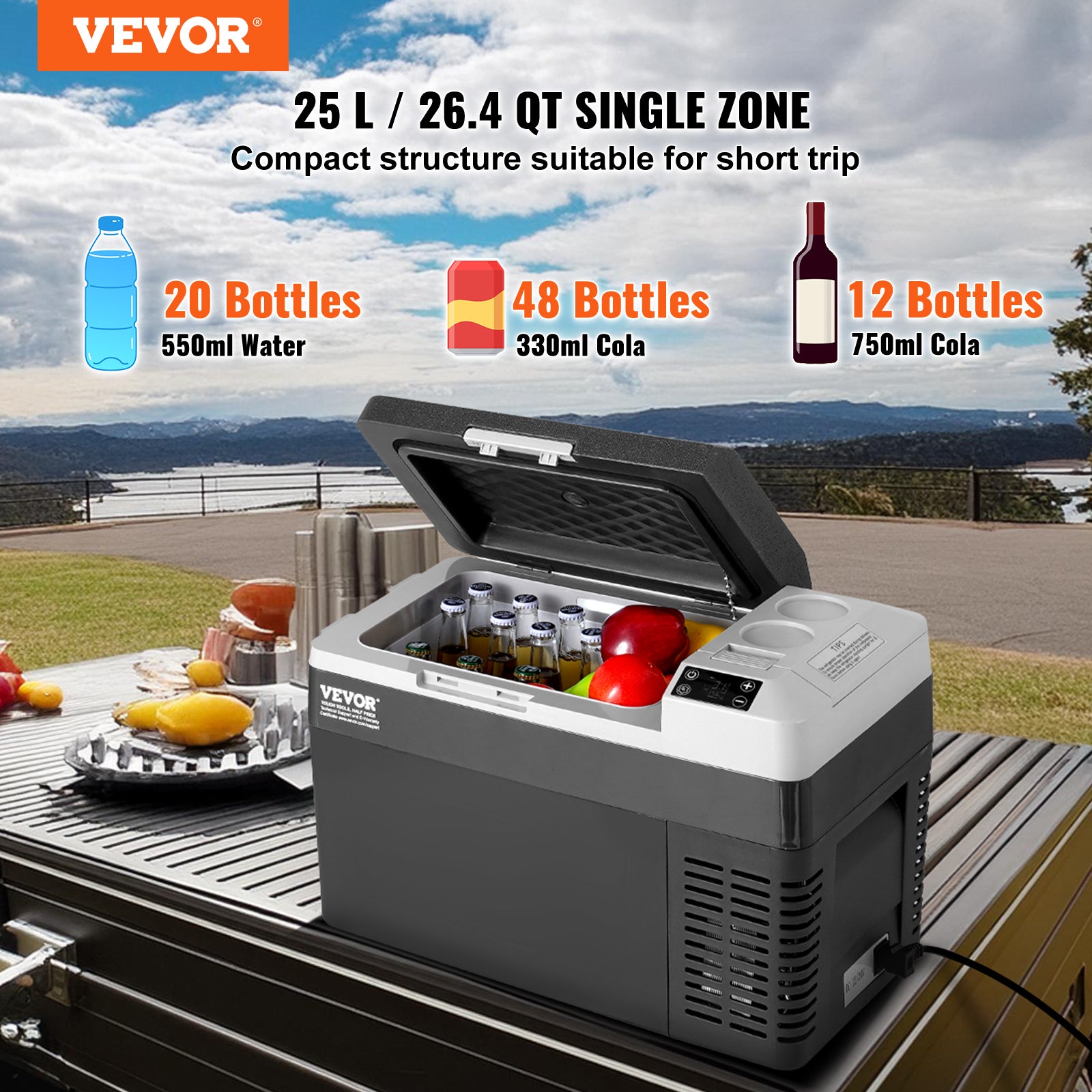 Réfrigérateur Portable VEVOR à Compression 25 L,Mini Frigo Voiture 12/24 V CC 100-240 V CA,Glacière à Zone Unique, -20 °C à 20 °C Température Réglable - 2