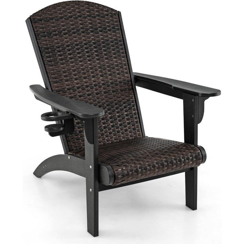 Krzesło Adirondack, fotel ogrodowy z HDPE z siedziskiem z szybkoschnącej pianki, krzesło ogrodowe z rattanu PE (czarne)