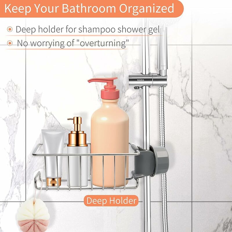 Lot de 2 Étagère Douche Sans Percage Inox, Étagère Salle de Bain Télescopique Inoxydable, Tablette Support Douche, Porte Savon Barre Douche - 3