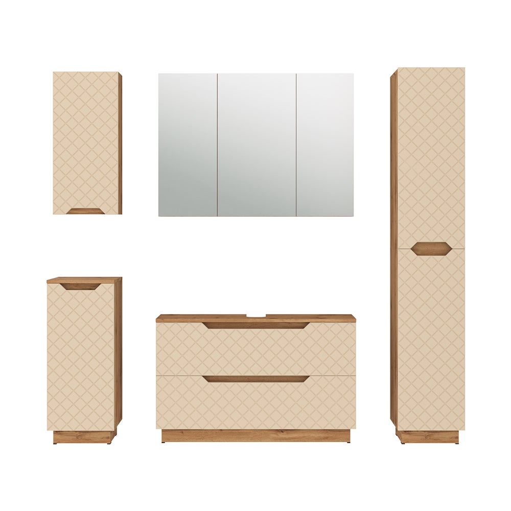 Vicco Zestaw mebli łazienkowych Lotta, Dąb/kaszmir ze strukturą płytek, 5 części