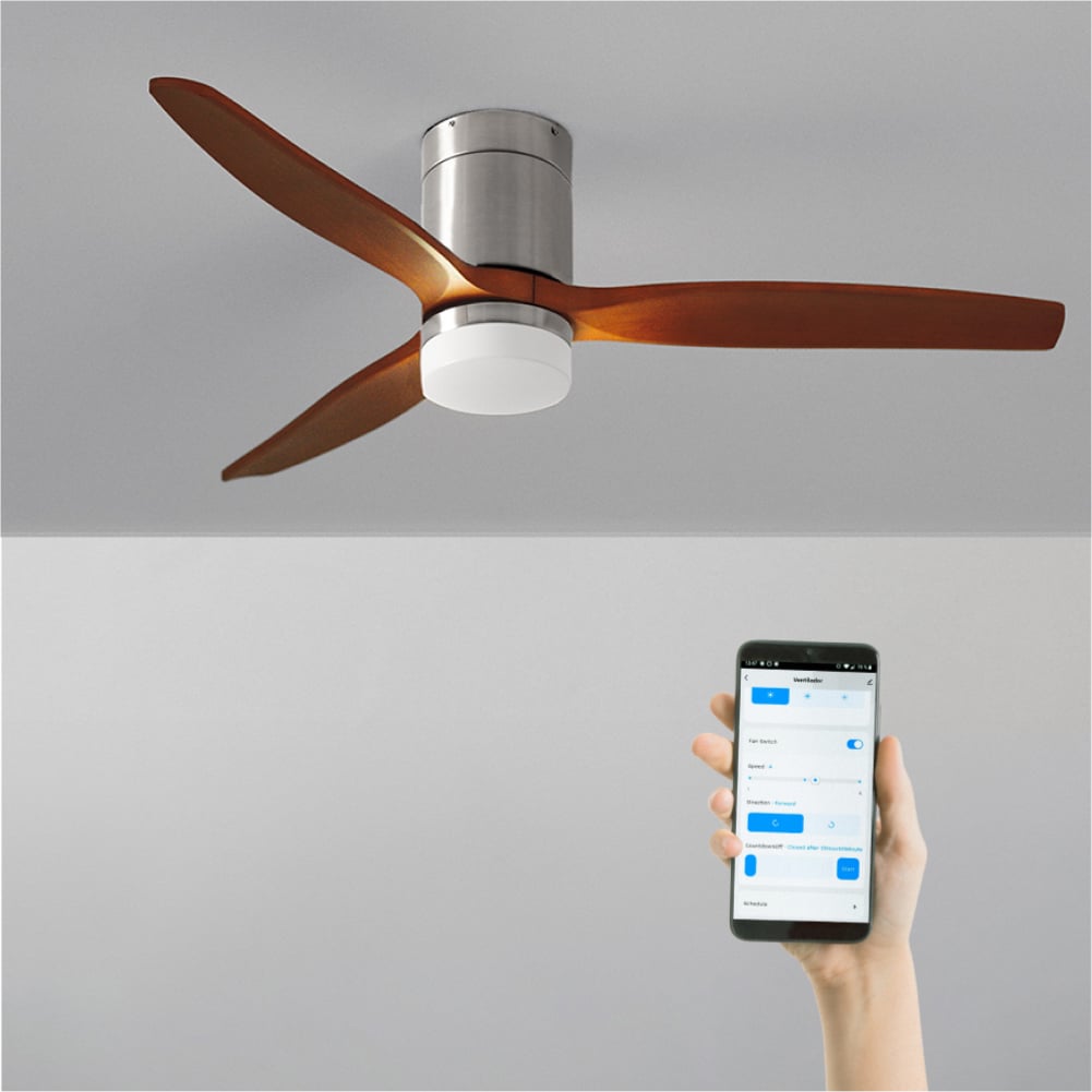 CREATE- WIND CALM M - Ventilador de teto silencioso de 40 W com pás técnicas em ABS Ø132cm - Com luz - com wifi - 2