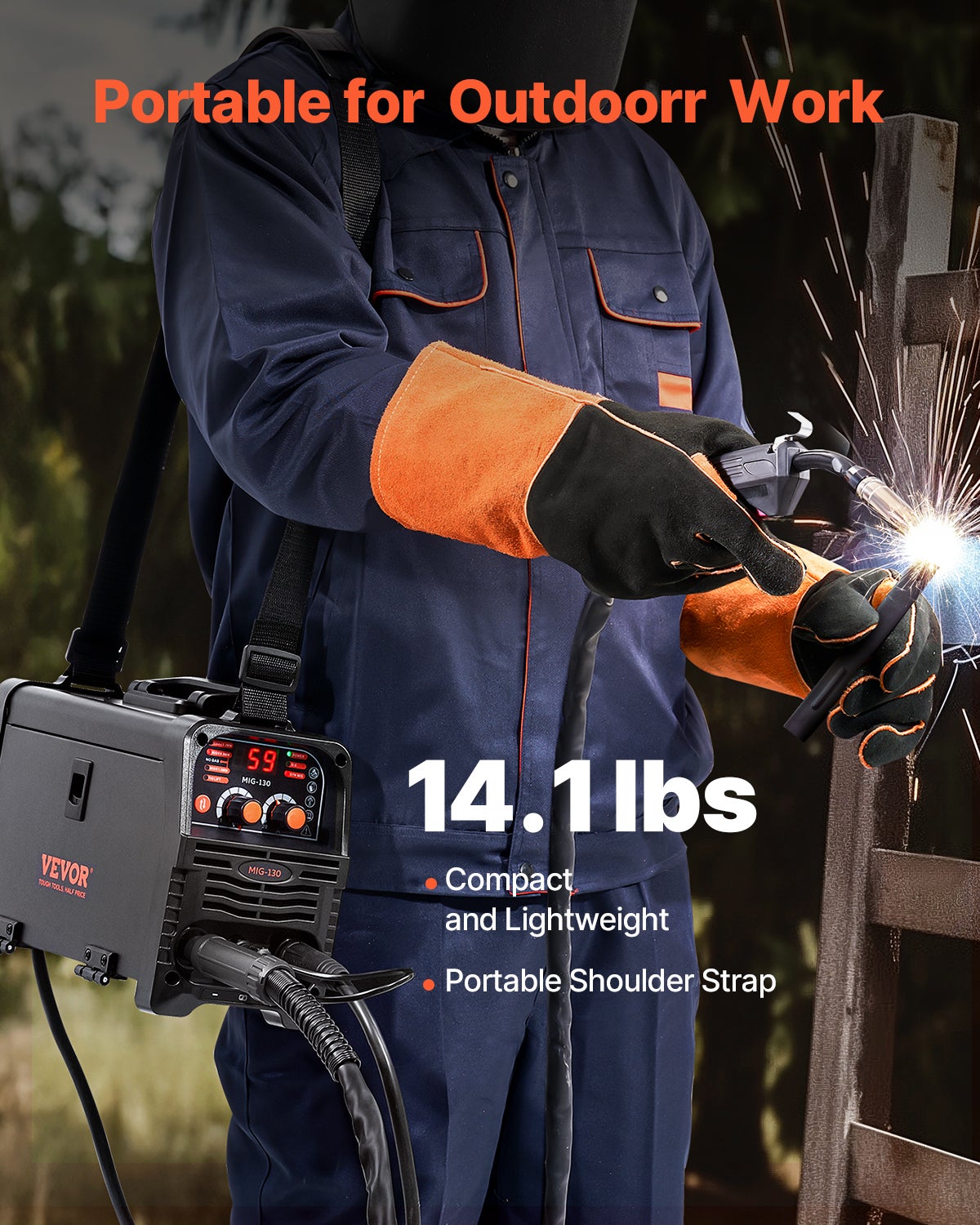 Poste de solda MIG 130 A,VEVOR soldadora MIG sem gás MMA Lift TIG 3 em 1,tecnologia inversora IGBT,portátil,exibição digital - 7