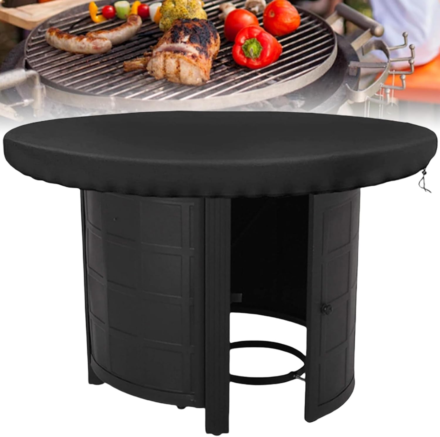 Protection Barbecue Housse Protection Plaque Cuisson 100 Cm - Imperméable 420D Anti-UV - Cordon Serrage Coupe-vent - Ronde Noire Protection équipement Extérieur