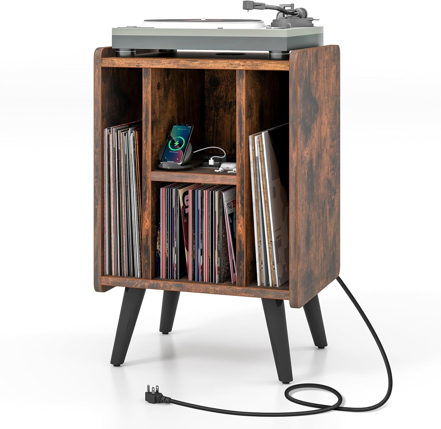 Table D'appoint Avec Chargeur USB - Plateau Pliable, Design En C - Idéale Canapé Ou Chambre - 39x29x57 Cm - Brun/Noir