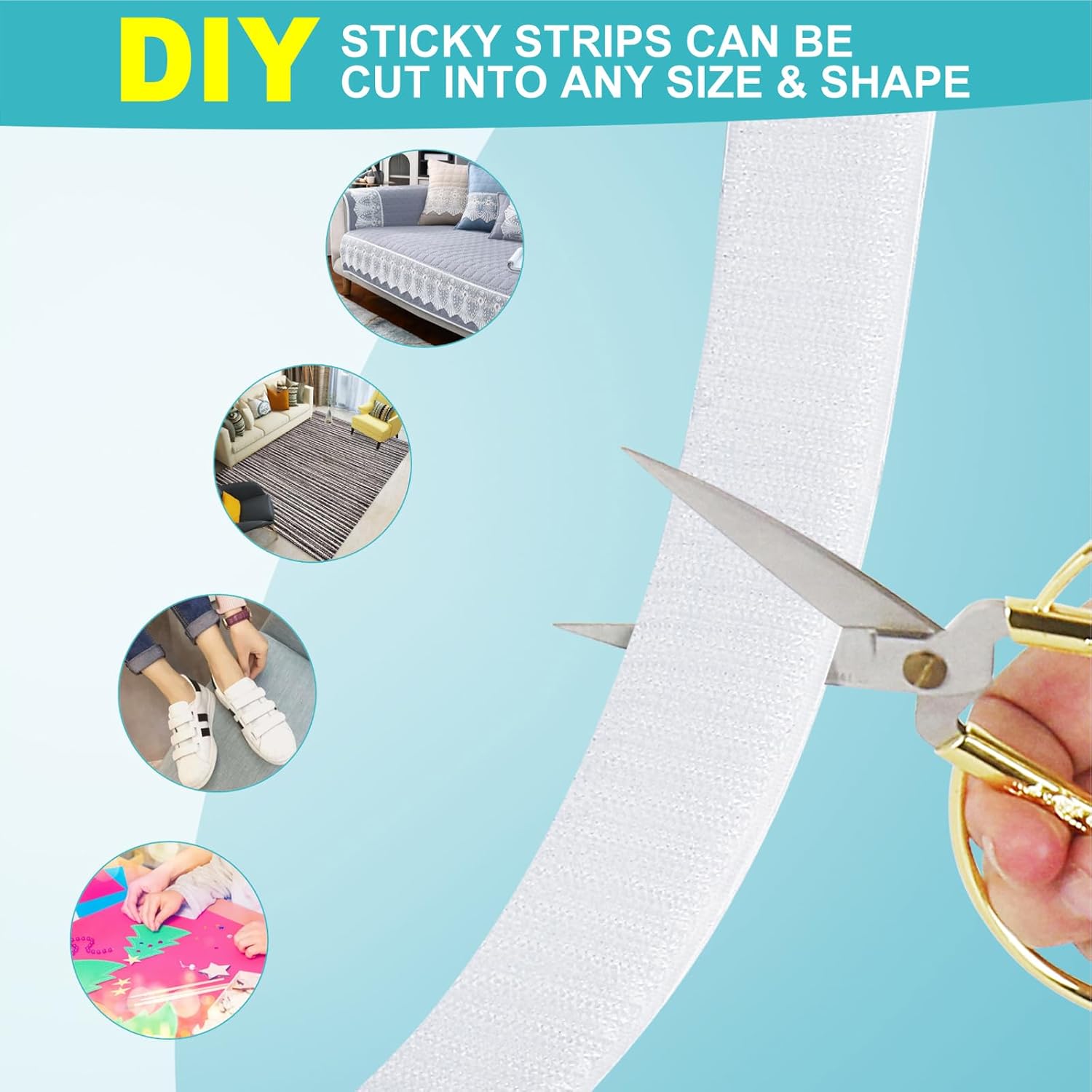 Rolo de fita adesiva de velcro, com suporte adesivo, para costura, faça você mesmo, 2 cm x 500 cm, branco - 3