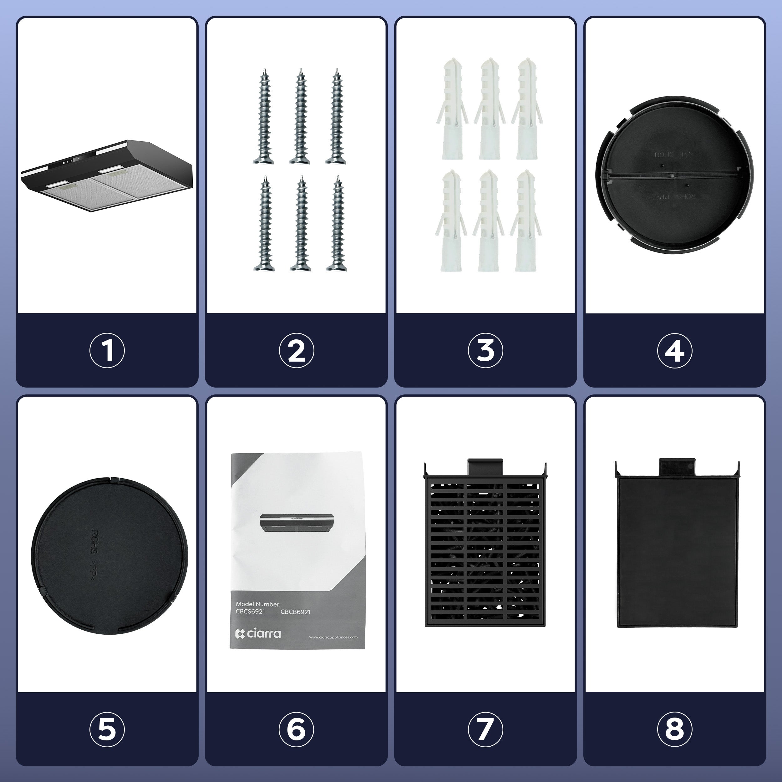 CIARRA Hotte casquette 60cm 320m³/h A+ 3 Vitesses Touche Tactile LED Affichage Recyclage et Évacuation Noir CD6921B - 9