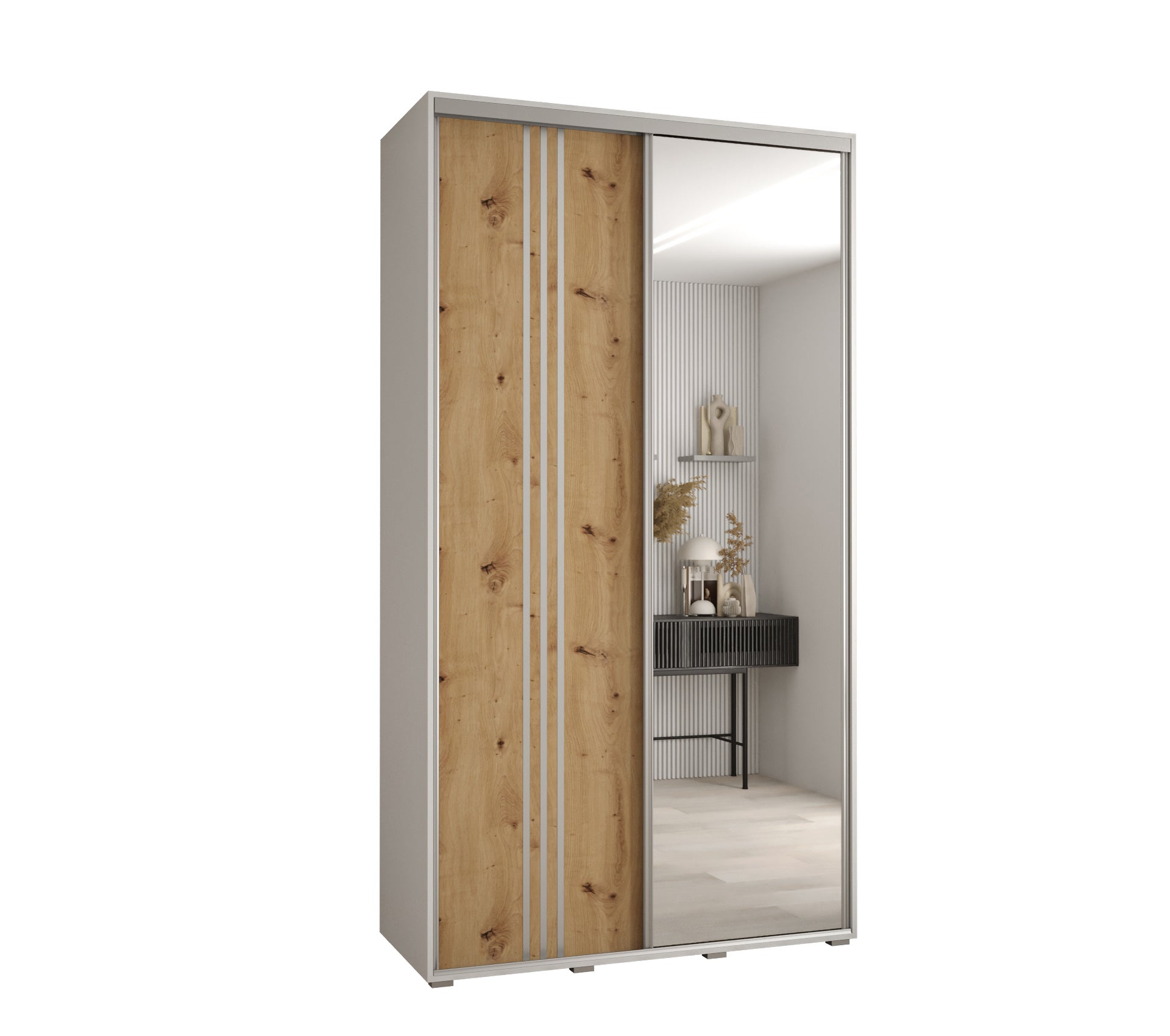 Szafa przesuwna z lustrem wysoka Davos 7 130 x 60 x 235,2 cm biały + artisan + u. srebrny - Abiks Meble