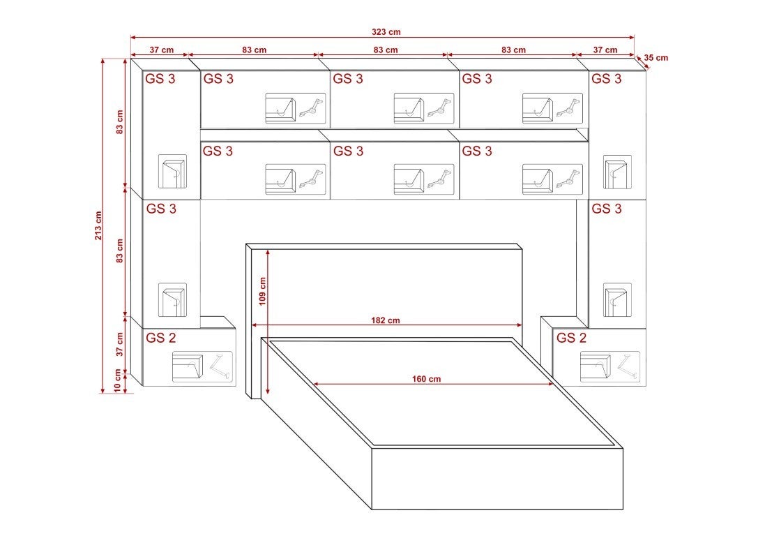 Tête de lit avec rangement Armoire - pont de lit PANAMA 7/M/S/5-1A chêne sonoma 323x213x35cm - 2