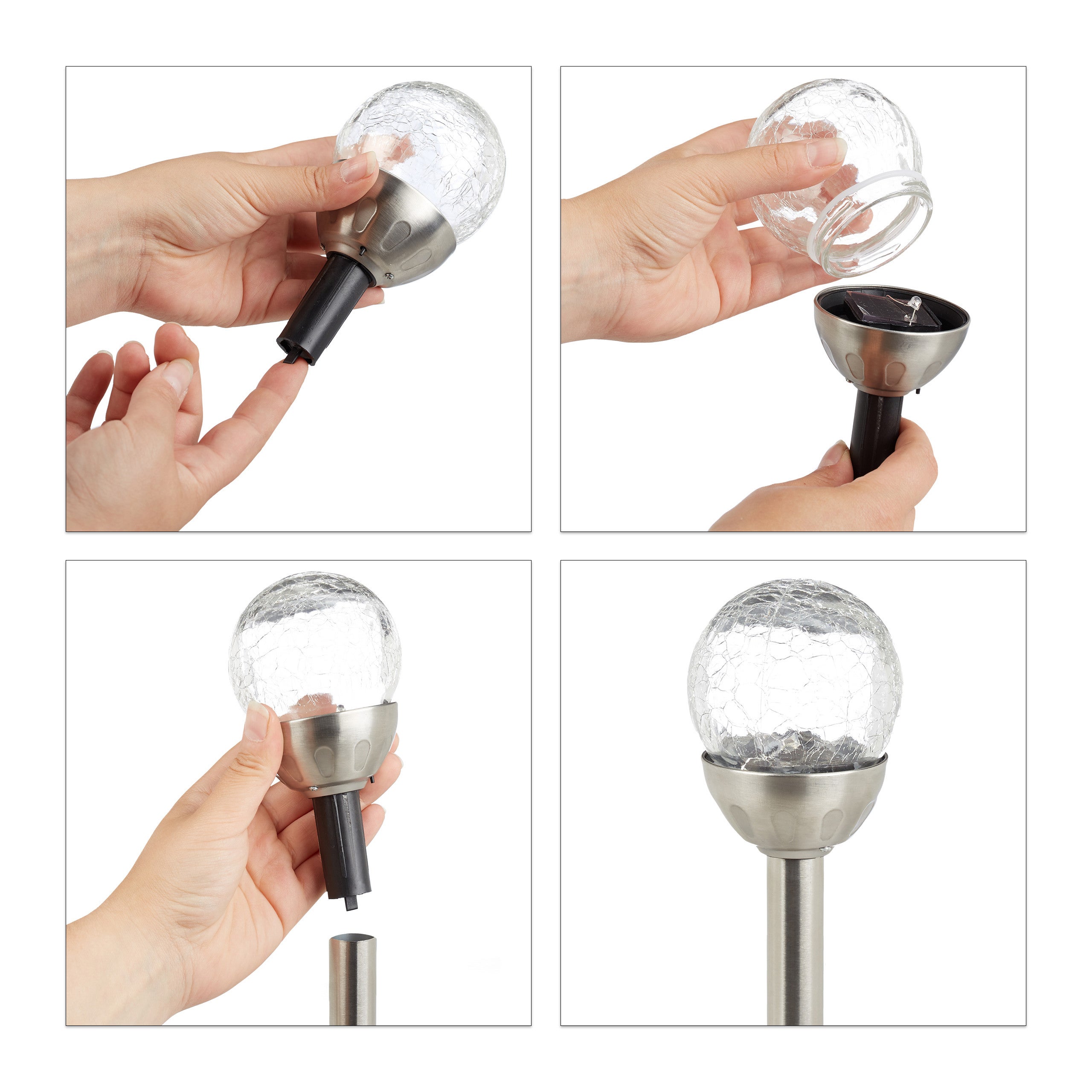 Set da 20 Luci Solari Sferiche da Giardino, Effetto Vetro Rotto, Impermeabili, Paletti Inclusi, Argento - 7