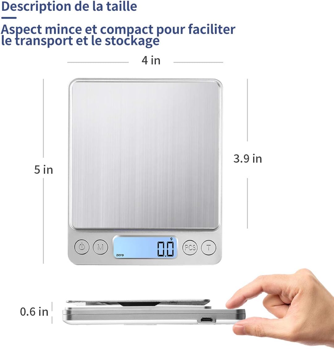 Cyfrowa waga kuchenna z akumulatorem USB, 3 kg/0,1 g, precyzyjna waga do pieczenia i żywności, platforma wagowa ze stali nierdzewnej - 4