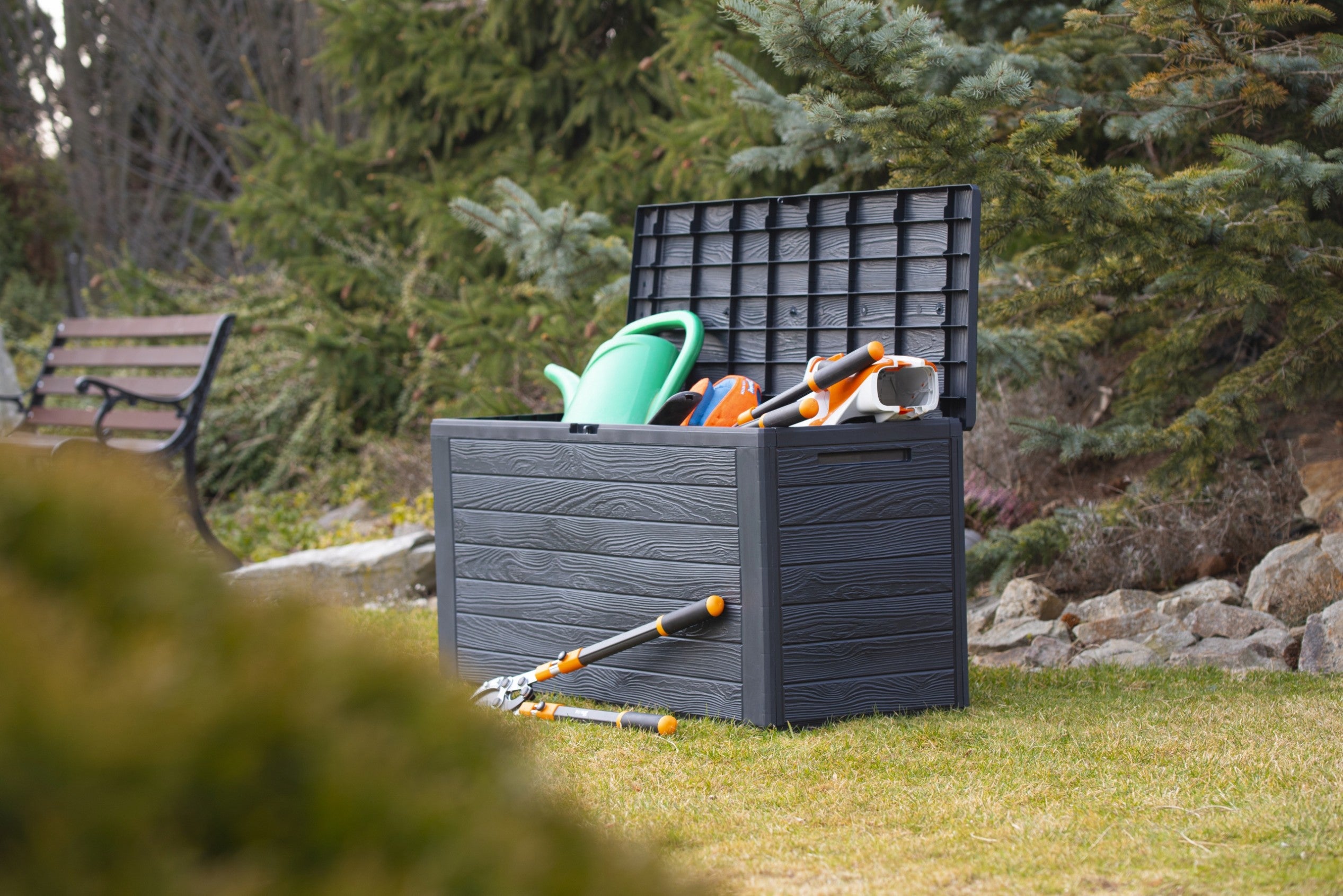 PROSPERPLAST Baul de jardin 190 litros Prosperplast Woodebox de plastico en color antracita 78 x 43,3 x 55 cm - 4