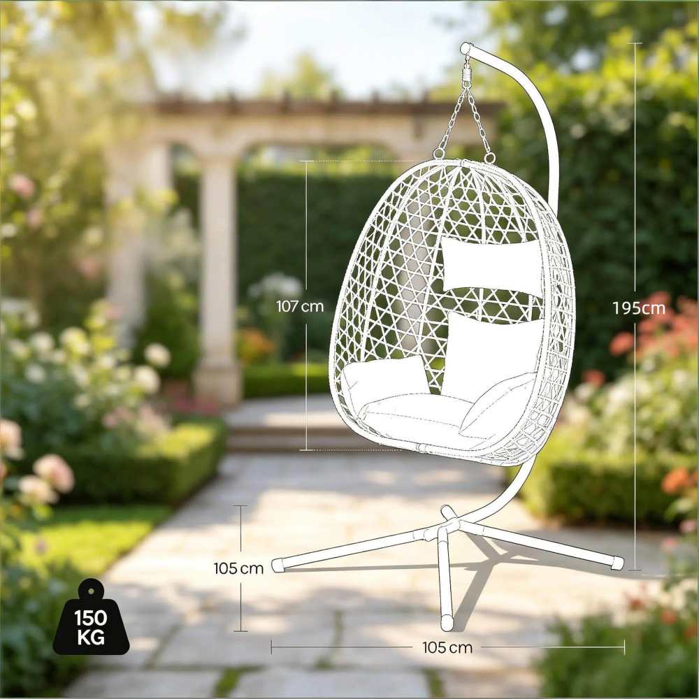 Fauteuil suspendu en rotin, hauteur réglable, chaise œuf moderne anthracite, balançoire intérieur extérieur, structure métal robuste - 8