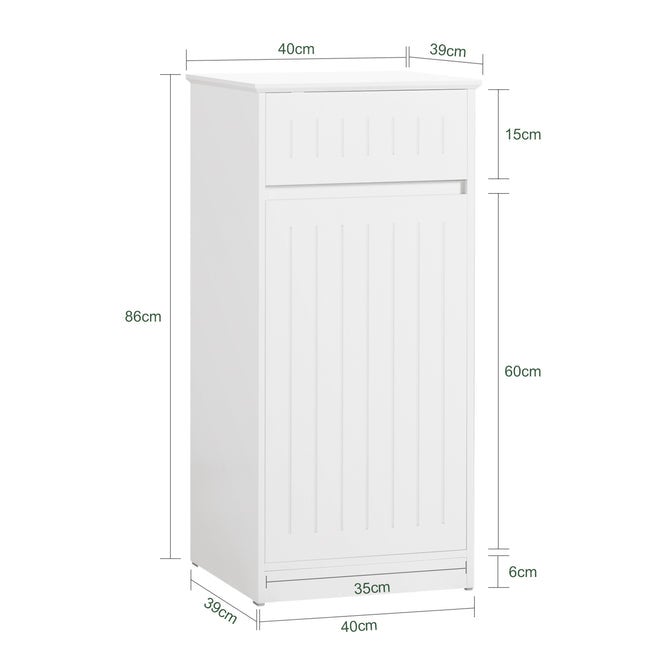 SoBuy Cesto para Ropa Sucia Armario Multifuncional de baño con 1 Cesto y 1 Cajón Blanco 40 x 39 x 86 cm BZR110-W - 6