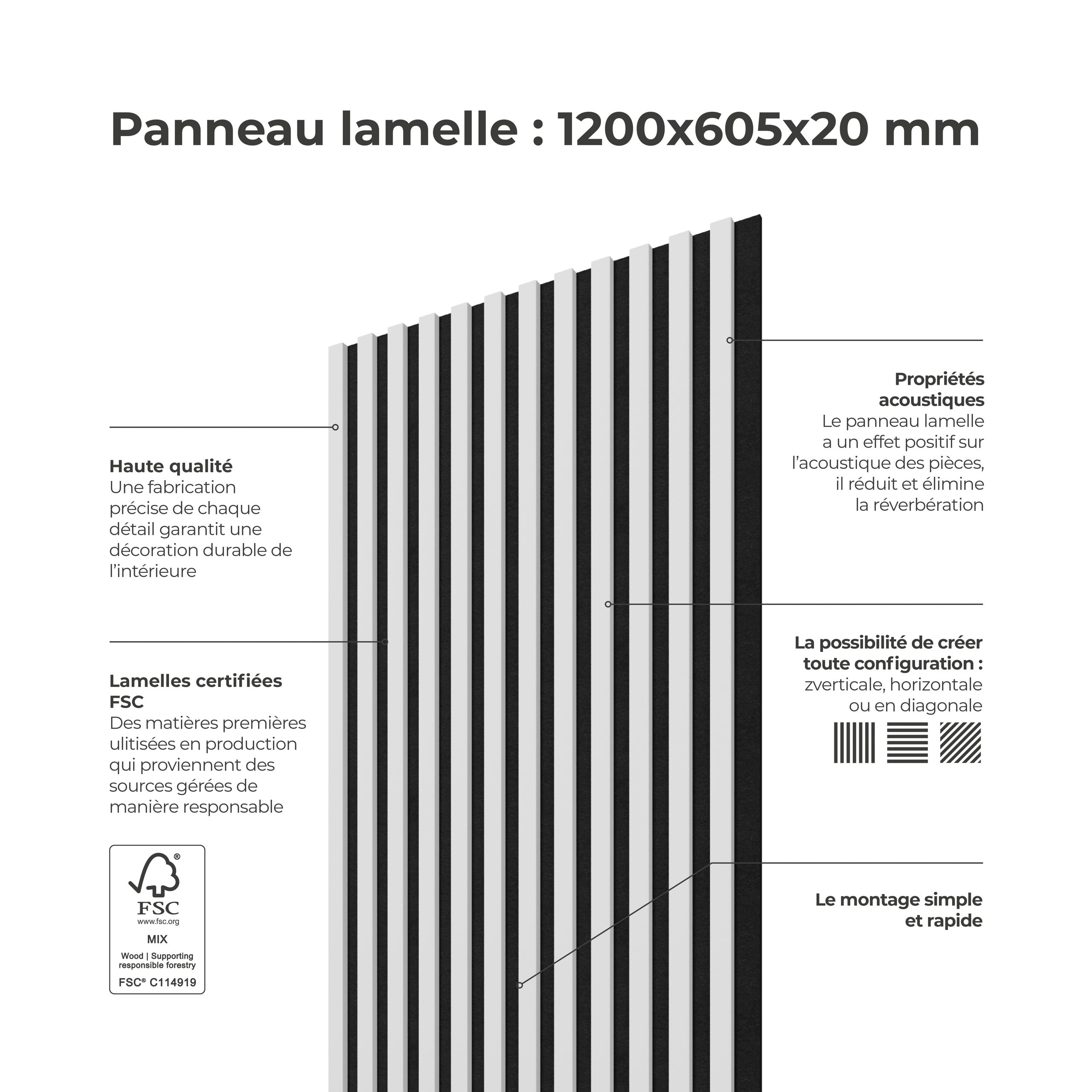Panneau Tasseau Acoustique effet tasseau bois en feutre 1200mm x 605mm Blanc sur noir Linea Proline Stegu Ensemble de 4 pièces - 3