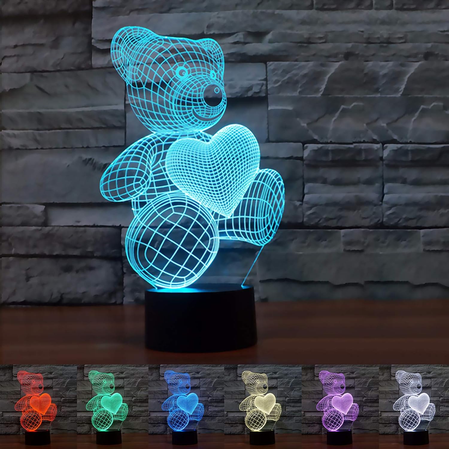 3D LED Lampka nocna dla dzieci, Dotykowa lampka nocna, 7 Kolorów Zmieniających Się, Miś, Prezent Świąteczny, Dekoracja Pokoju
