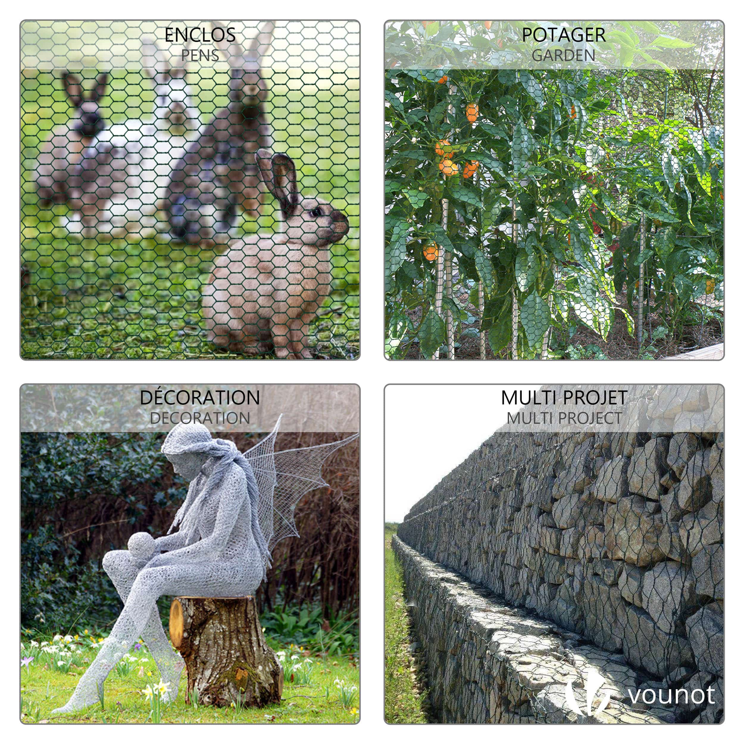 Grillage métallique gainé de PVC vert - Maille 25mm - 1x25M - Filet de clôture pour poulailler - VOUNOT® - 4