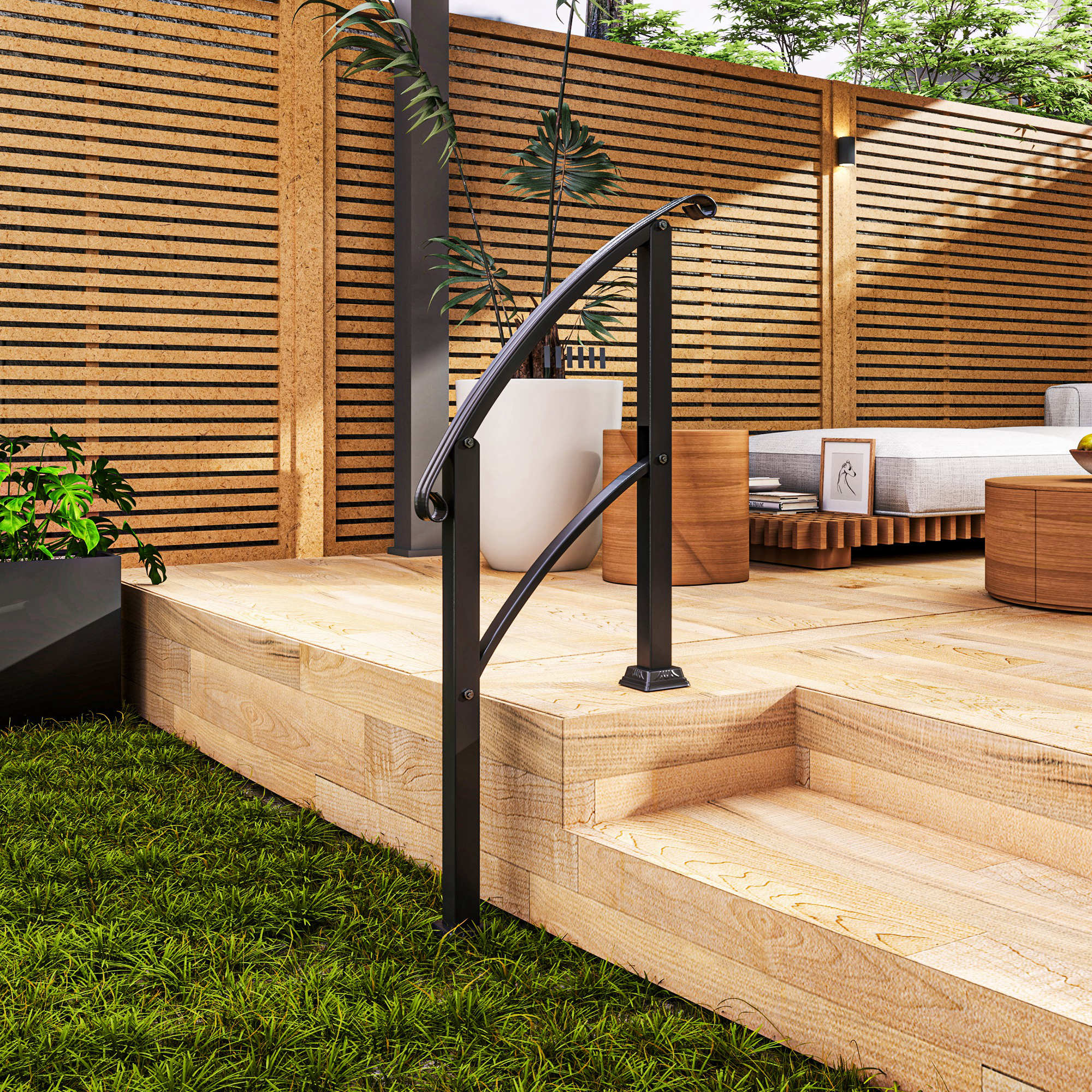 Outsunny Ringhiera Per Scale 71 Cm – Corrimano Regolabile 0-45° Per 1-3 Gradini, In Acciaio Verniciato Nero, Con Kit Di Montaggio, Per Esterno E Terrazza