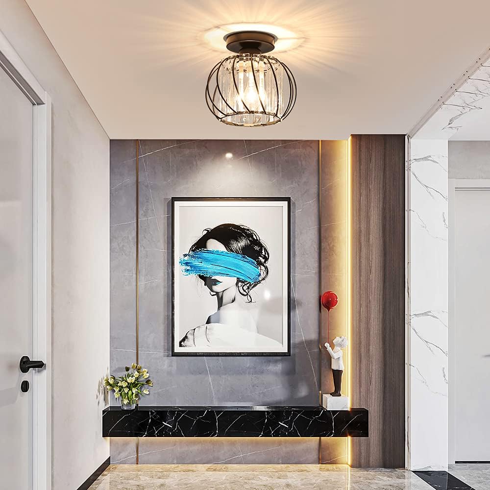 Plafonnier cristal moderne E27 LED mini lustre – noir – cuisine, salle à manger, chambre, couloir, entrée - 2